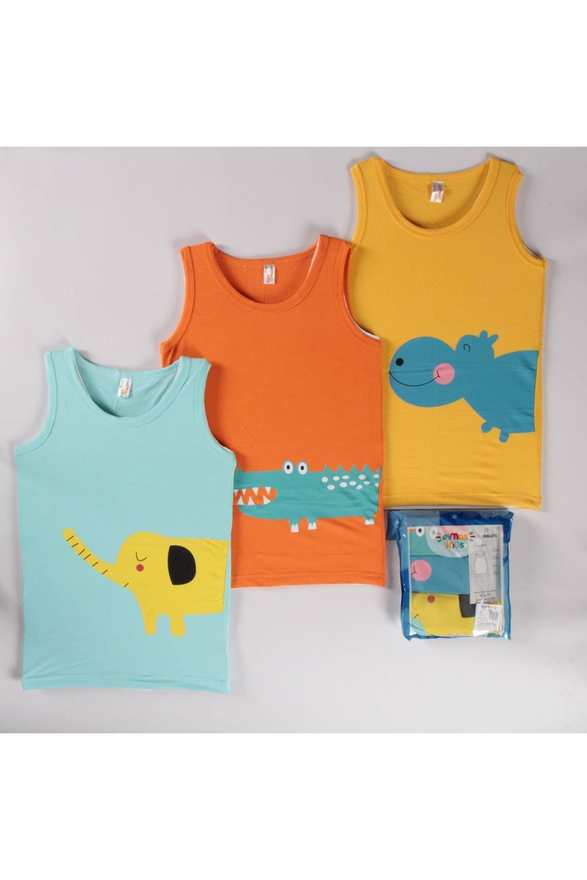ELMAS Karışık Desen 3lü Erkek Çocuk Atlet Set A-108