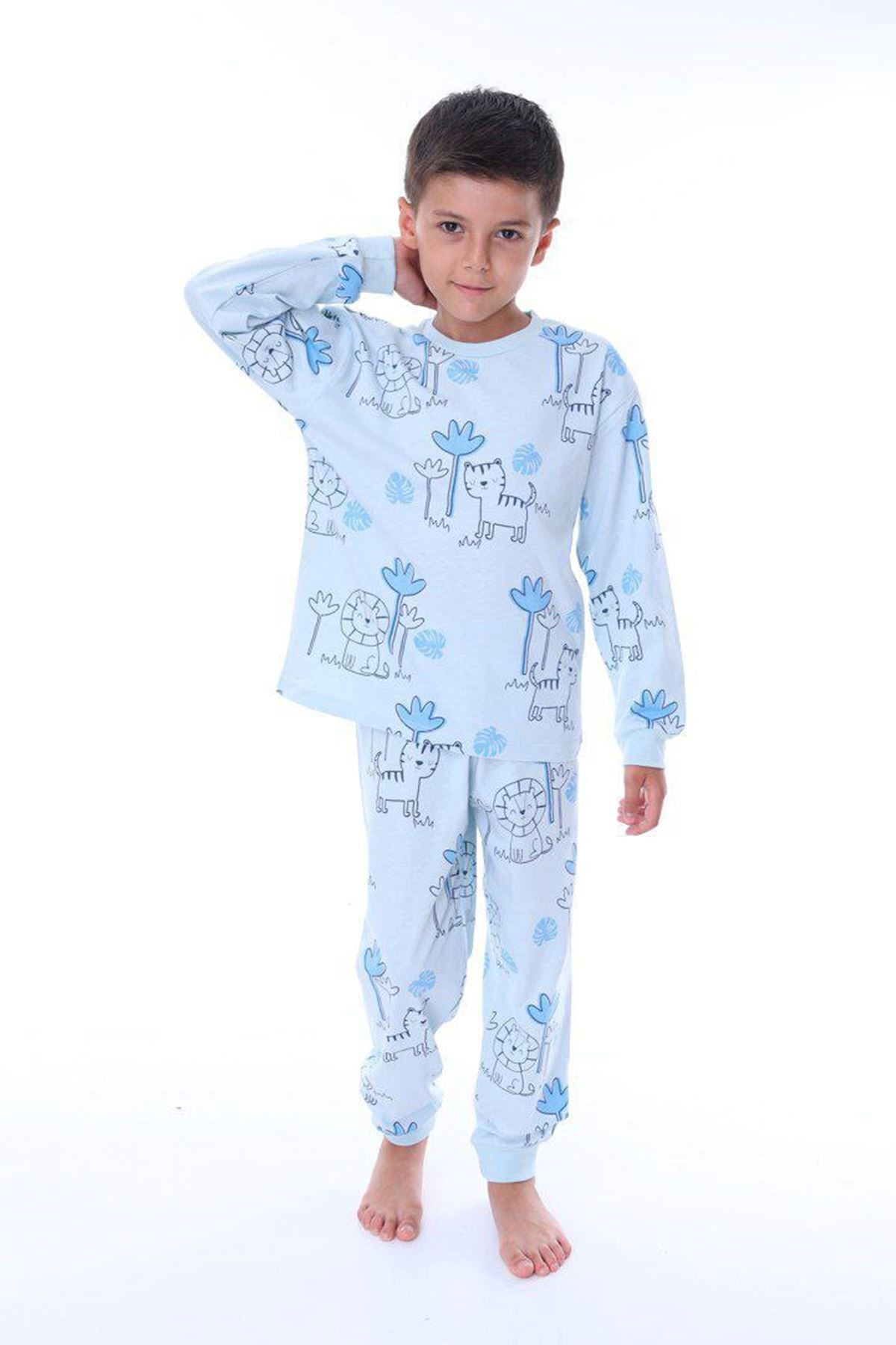 İSOB Arslan Desenli %100 Pamuk Erkek Çocuk Pijama Takımı 3-8 Yaş 32230-M