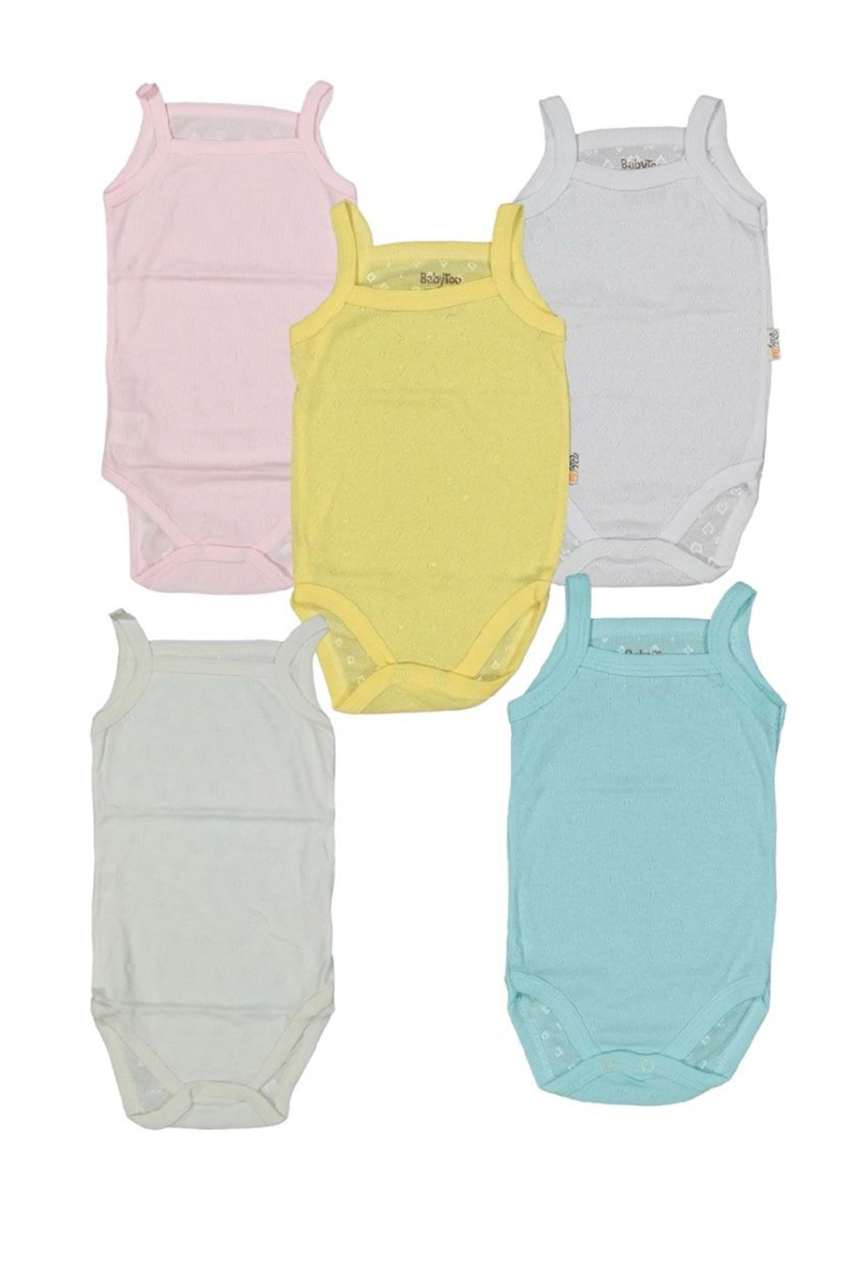 %100 Pamuk Jakarlı İp Askılı Çıtçıtlı Bebe Zıbın 1-9 Ay Ekru 7228-E