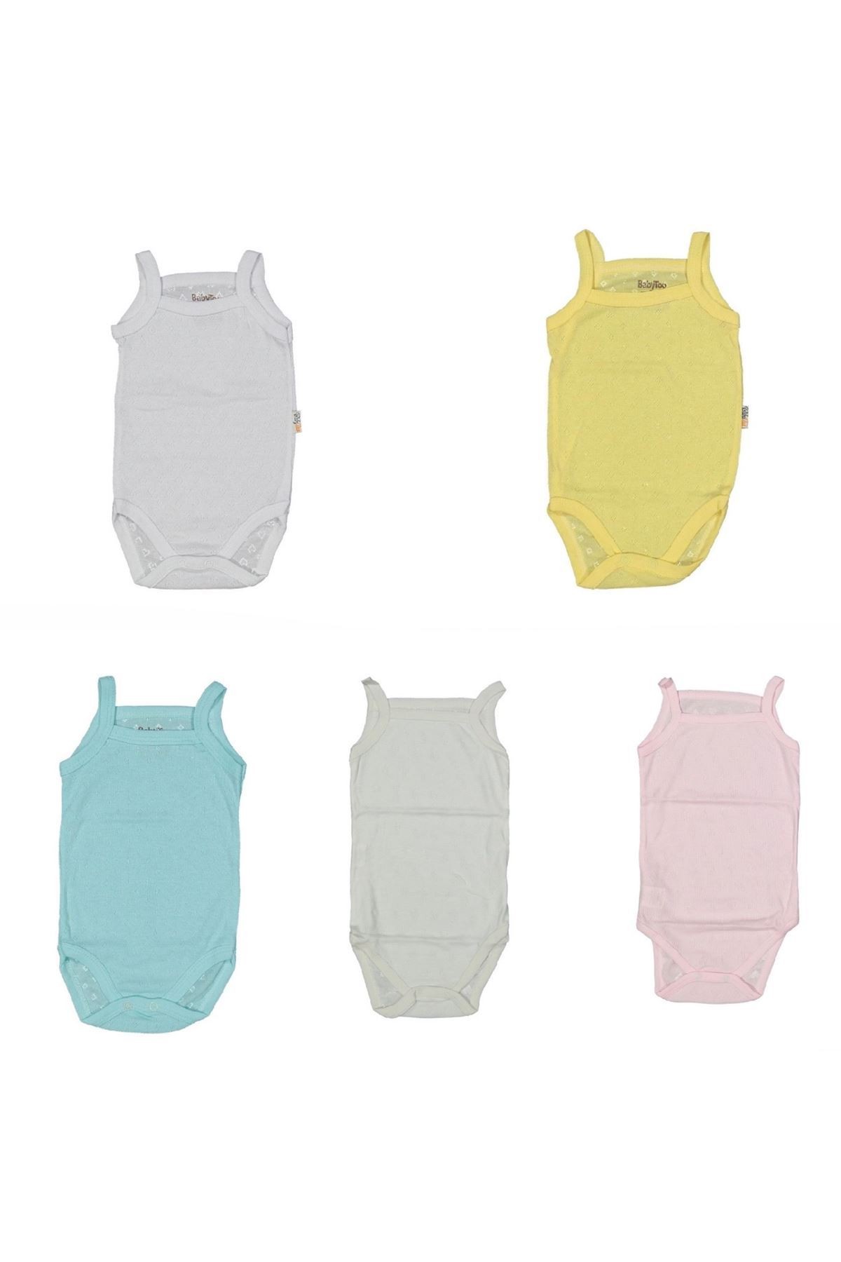 %100 Pamuk Jakarlı İp Askılı Çıtçıtlı Bebe Zıbın 1-9 Ay Ekru 7228-E