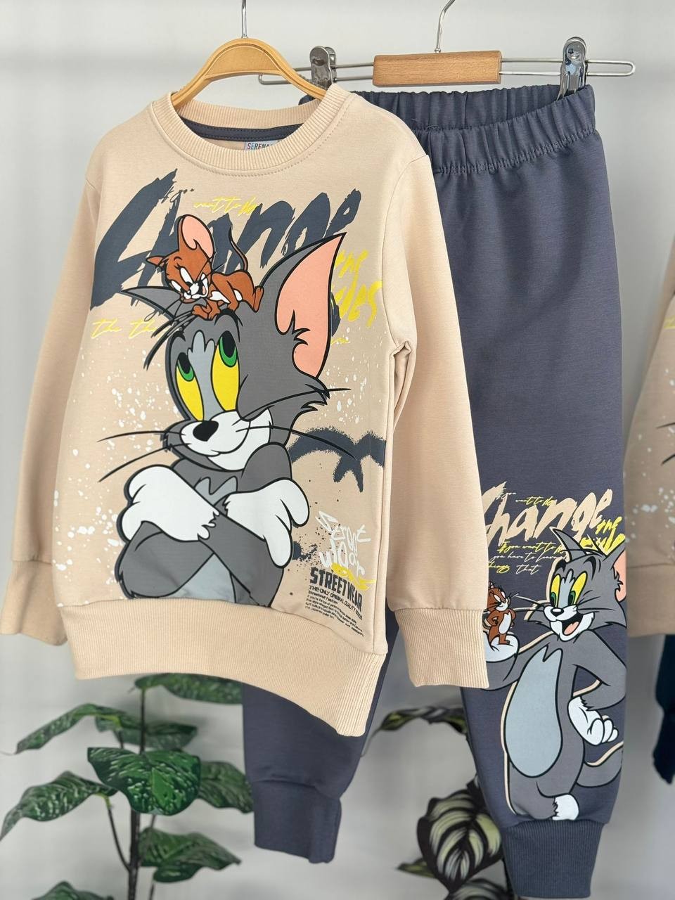 PJK2İ Tom&Jerry Desenli 2 İp %100 Pamuk Erkek Çocuk Eşofman Takımı 3-10 Yaş 8237 - FÜME