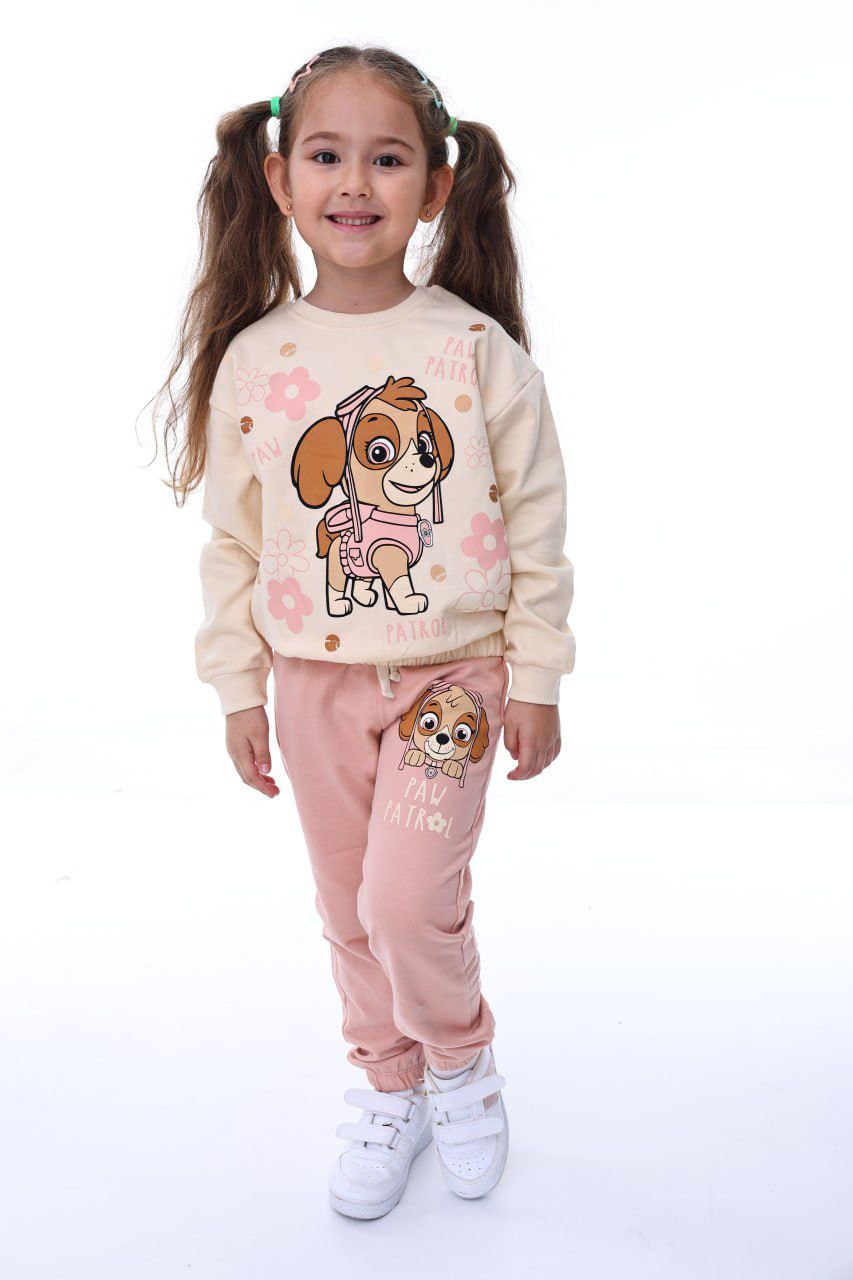 İSOBGİV Paw Petrol Desenli 2ip %100 Pamuk Kız Çocuk Eşofman Takımı 3-8 Yaş 24055 - PEMBE