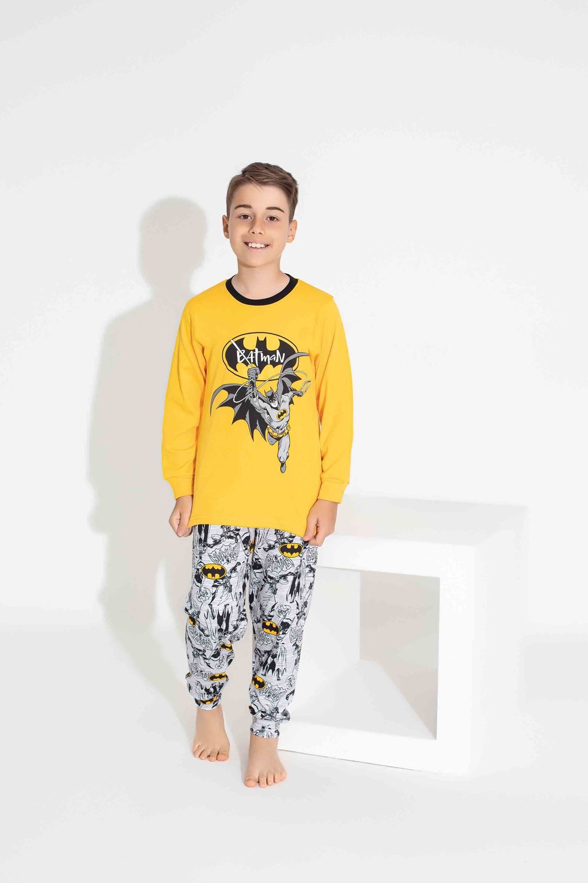 TARP Sarı Batman Baskılı İnterlok Erkek Çocuk Pijama Takımı 3-11 Yaş 3730-3731-S
