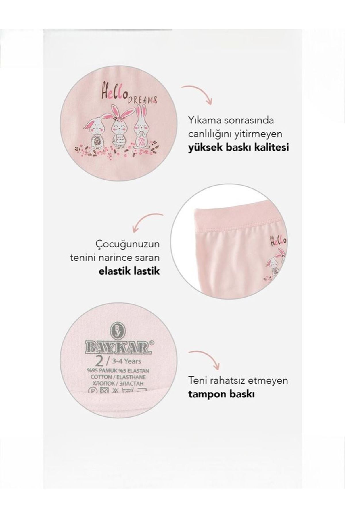 Baykar Karışık Desen 3lü Kız Çocuk Boxer Seti 5653