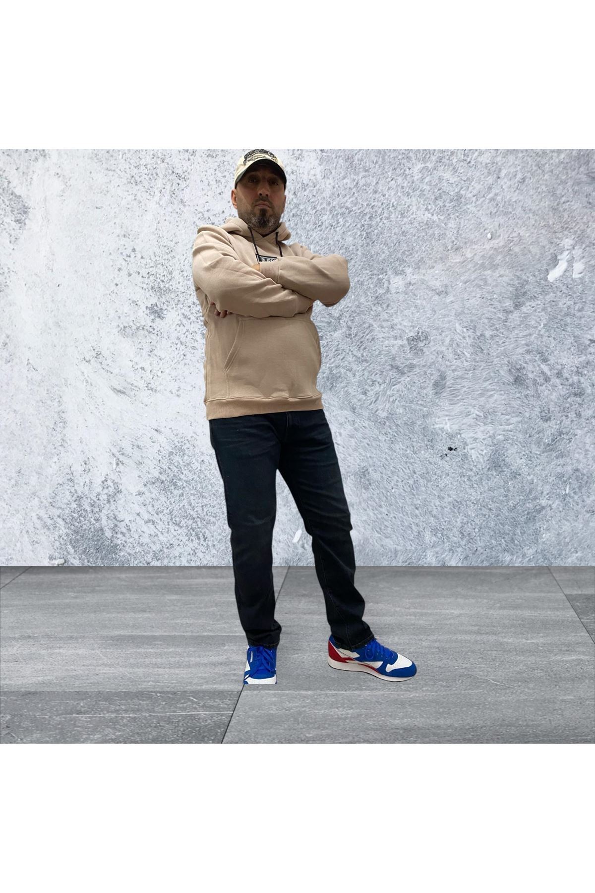 BURB Bej Kapşonlu 3 İp Şardonlu Erkek Sweat 5050-B