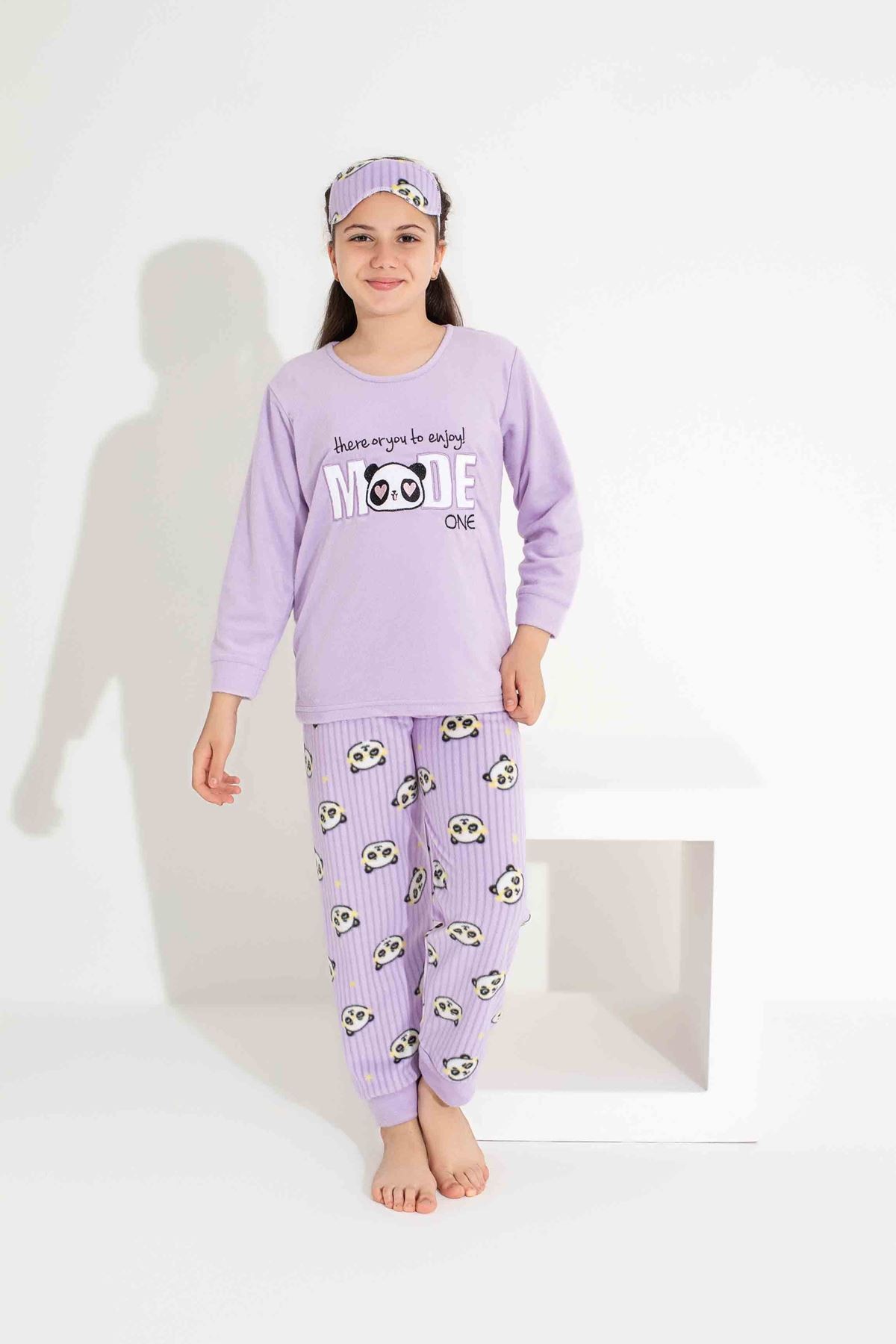 TARP Lila Ayıcıklı Polar Kız Çocuk Pijama Takımı 4-15 Yaş 2713-2714-2715-L