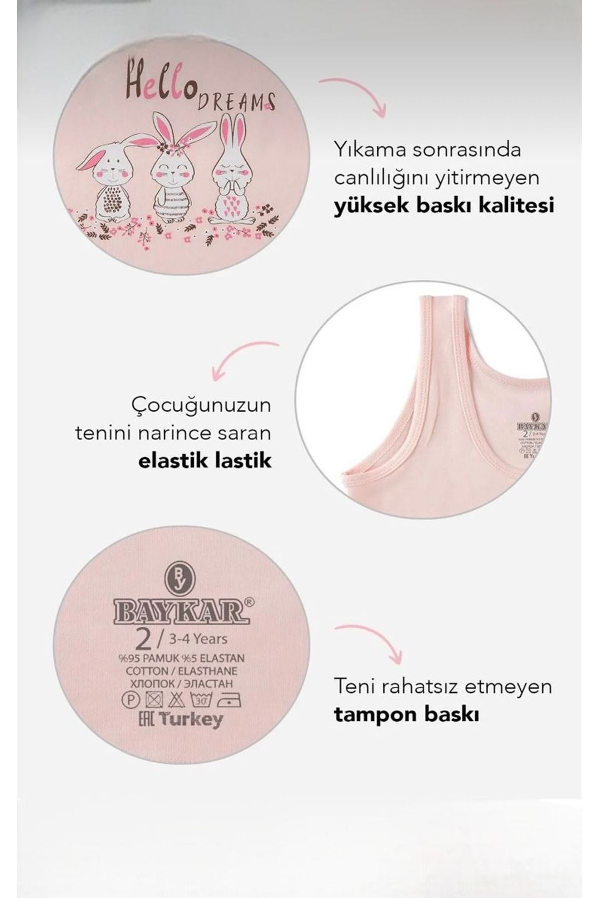 Baykar Geniş Askılı Karışık Desen 3lü Kız Çocuk Atlet Seti 4652