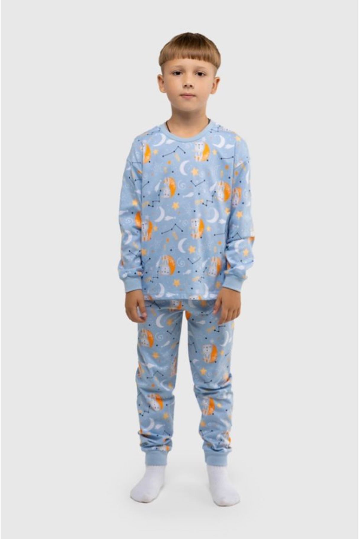İSOB Mavi Aydede ve Ayı Desenli %100 Pamuk Erkek Çocuk Pijama Takımı 3-12 Yaş 22502-M