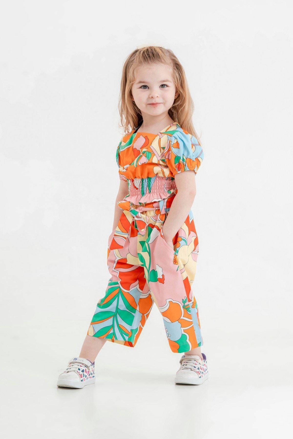 TUFFY Orange Poplin Kumaş Pantolonlu Kız Çocuk Takımı 2-5 Yaş 241290