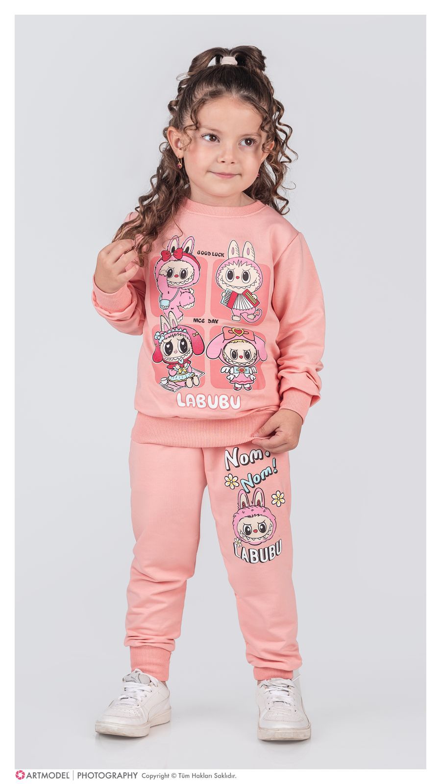PJK2İ Labubu Desenli 2 İp %100 Pamuk Kız Çocuk Eşofman Takımı 3-10 Yaş 8227