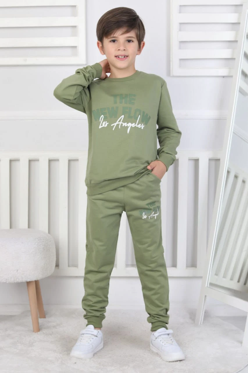 İSOBGİV The New Flow Baskılı %100 Pamuk 2ip Erkek Çocuk Eşofman Takımı 3-8 Yaş 33903 - YEŞİL