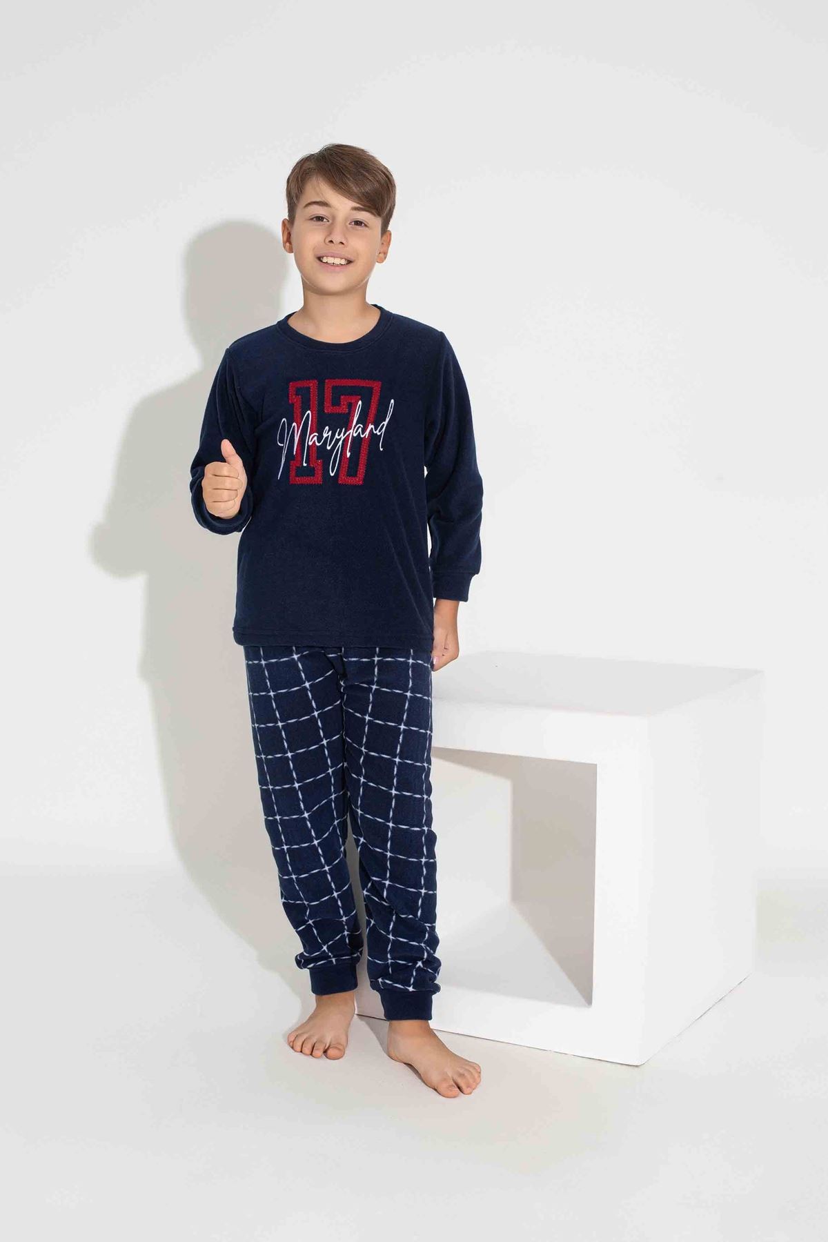 TARP Lacivert Polar Erkek Çocuk Pijama Takımı 7-15 Yaş 3757-3758-L