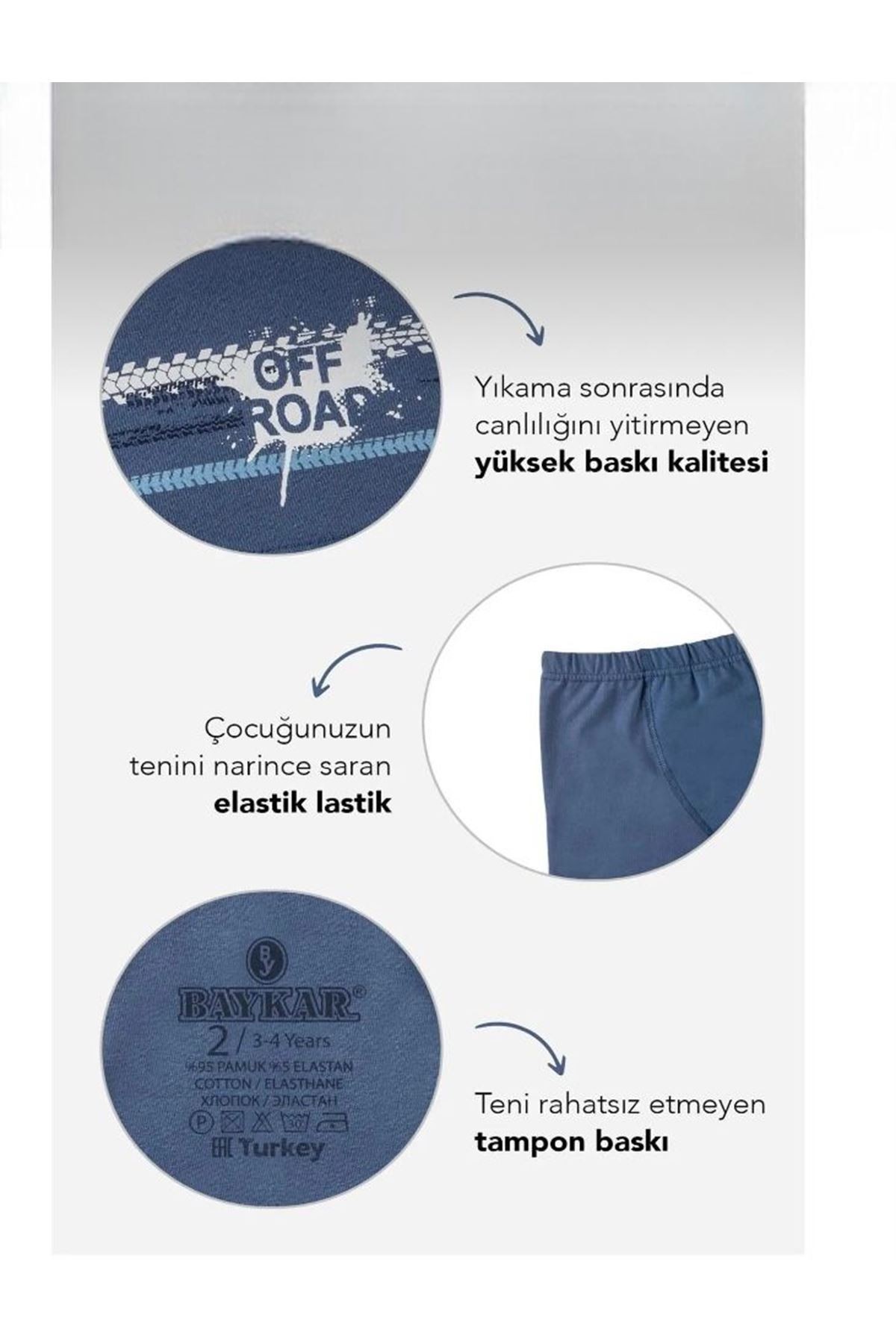 Baykar Karışık Desen 3lü Erkek Çocuk Boxer Seti 3378