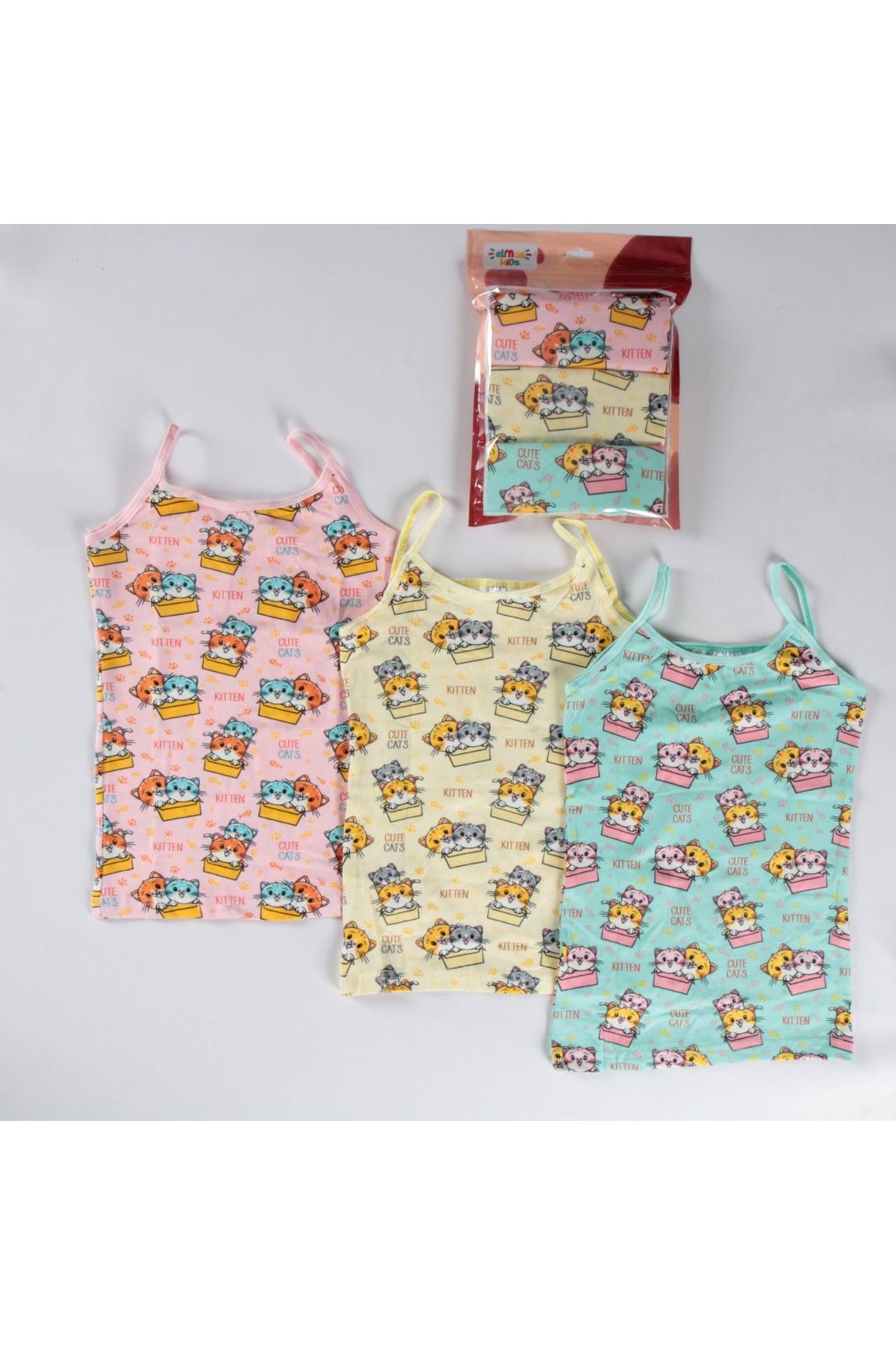 ELMAS Karışık Desen 3lü Kız Çocuk Atlet Set A-128