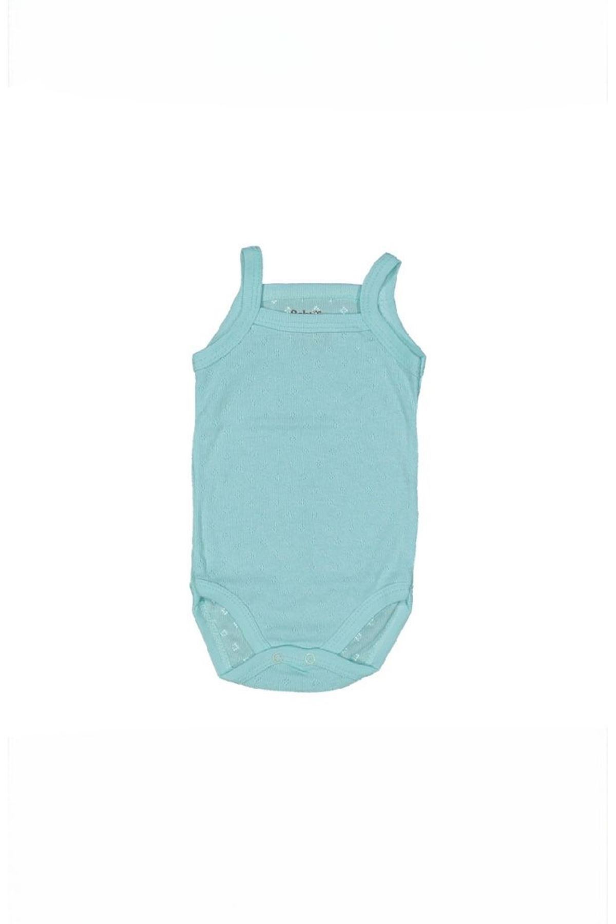 %100 Pamuk Jakarlı İp Askılı Çıtçıtlı Bebe Zıbın 1-9 Ay Su Yeşili 7228-SY