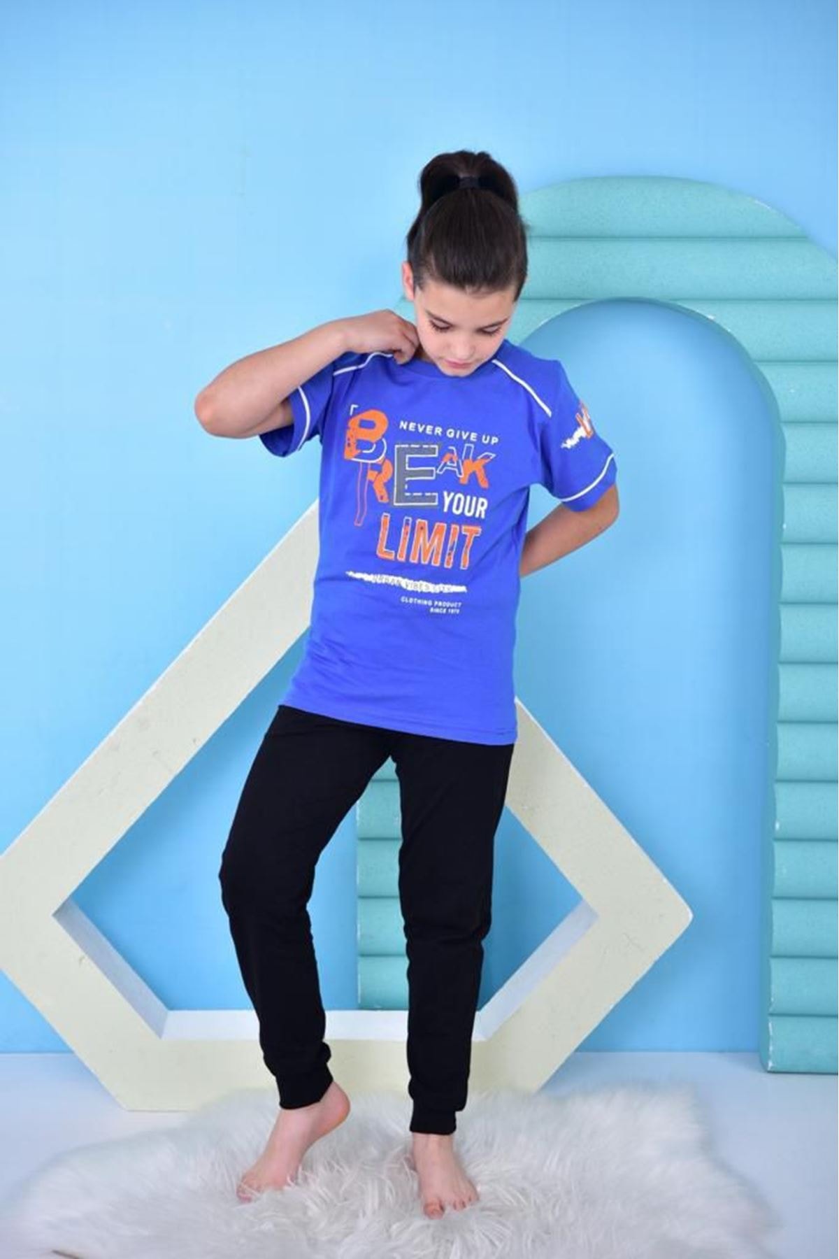 KAPİP Mavi Break Limite Baskılı Kısa Kollu Erkek Çocuk Pijama Takımı 11-15 Yaş 5054-M
