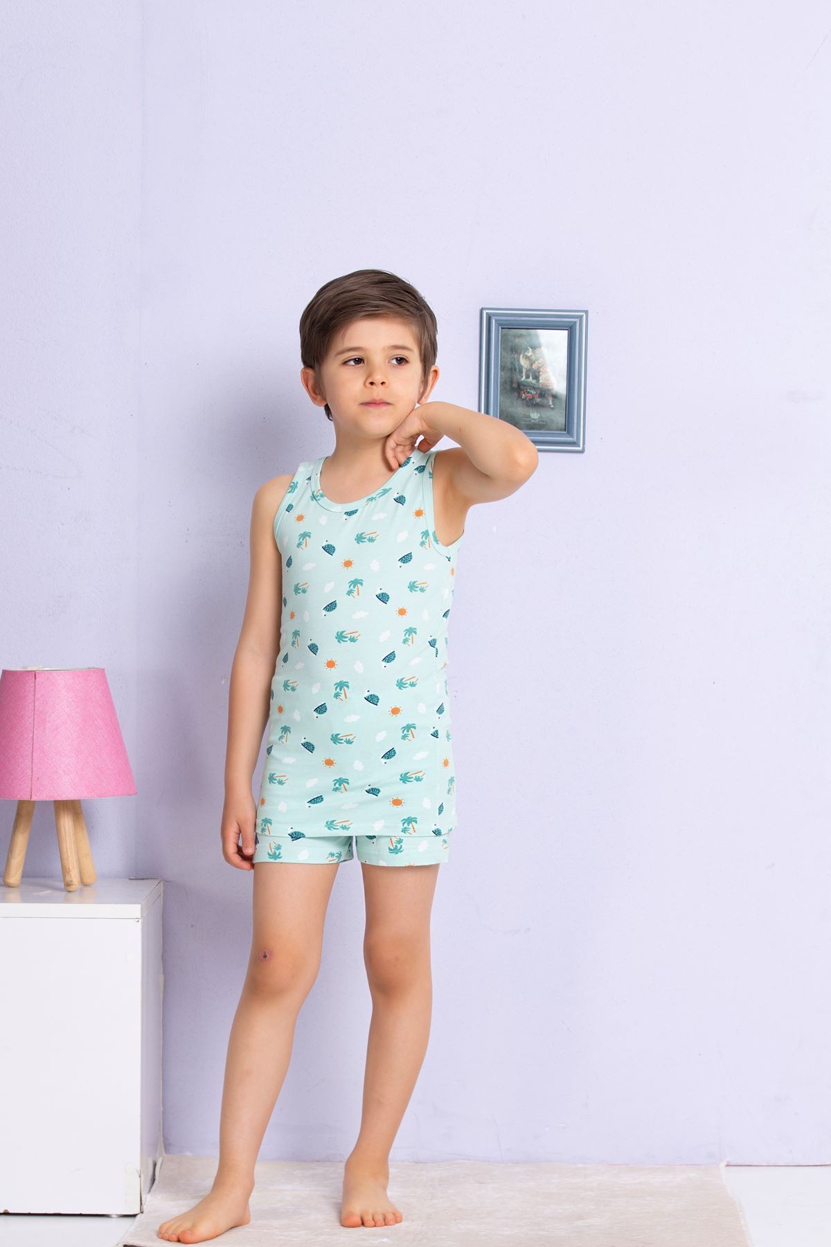 ELM Kaplumbağa Desenli Erkek Çocuk Atlet Boxer Takımı 7006