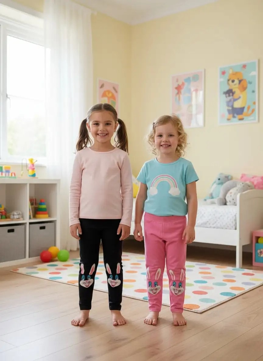 İSOB Tavşan Nakışlı 2 Adet Penye Kız Çocuk Tayt 32601 - PEMBE-LACİVERT