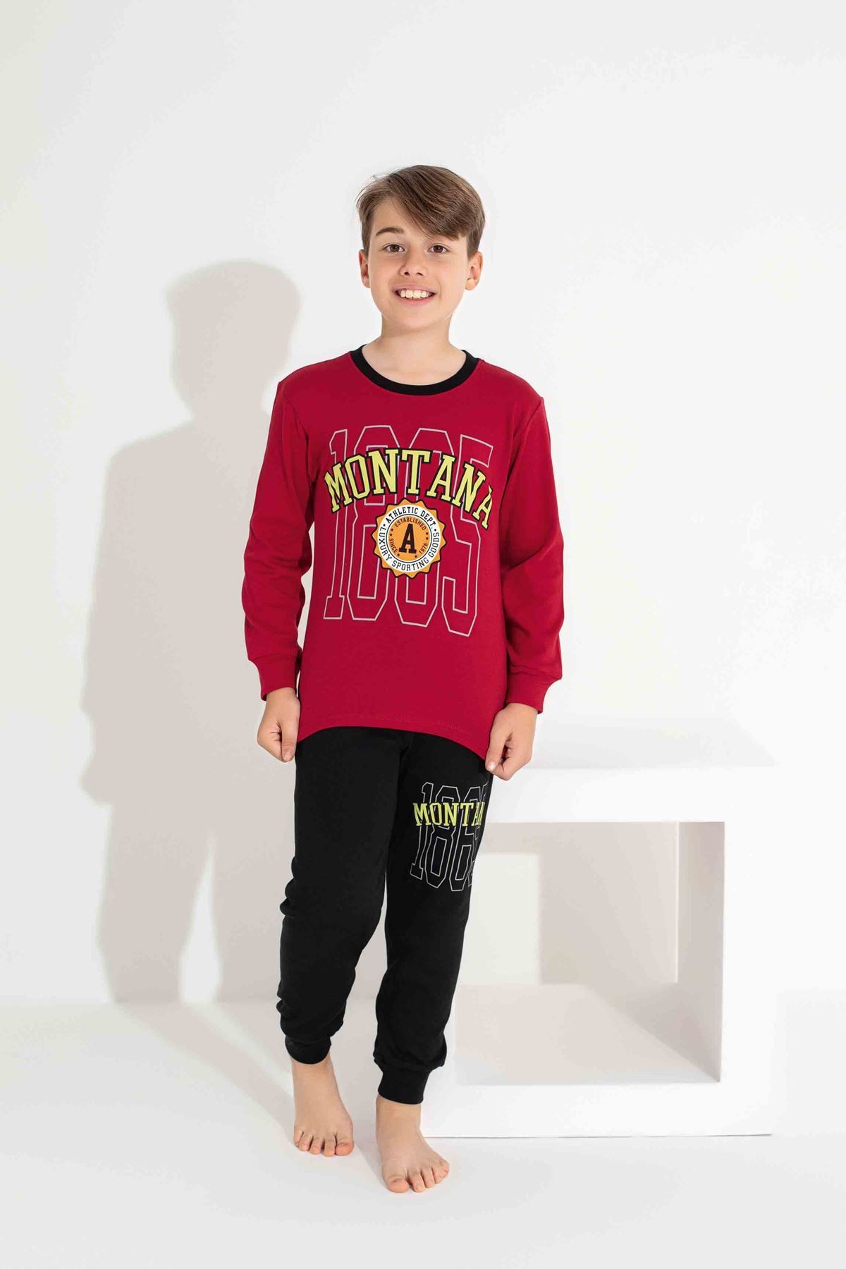 TARP Bordo MONTANA Baskılı İnterlok Erkek Çocuk Pijama Takımı 11-15 Yaş 7310-B