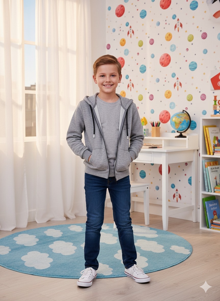 YUKOKC 3İp Şardonlu Erkek Çocuk Kapşonlu Sweat Ceket 5151 - GRİ