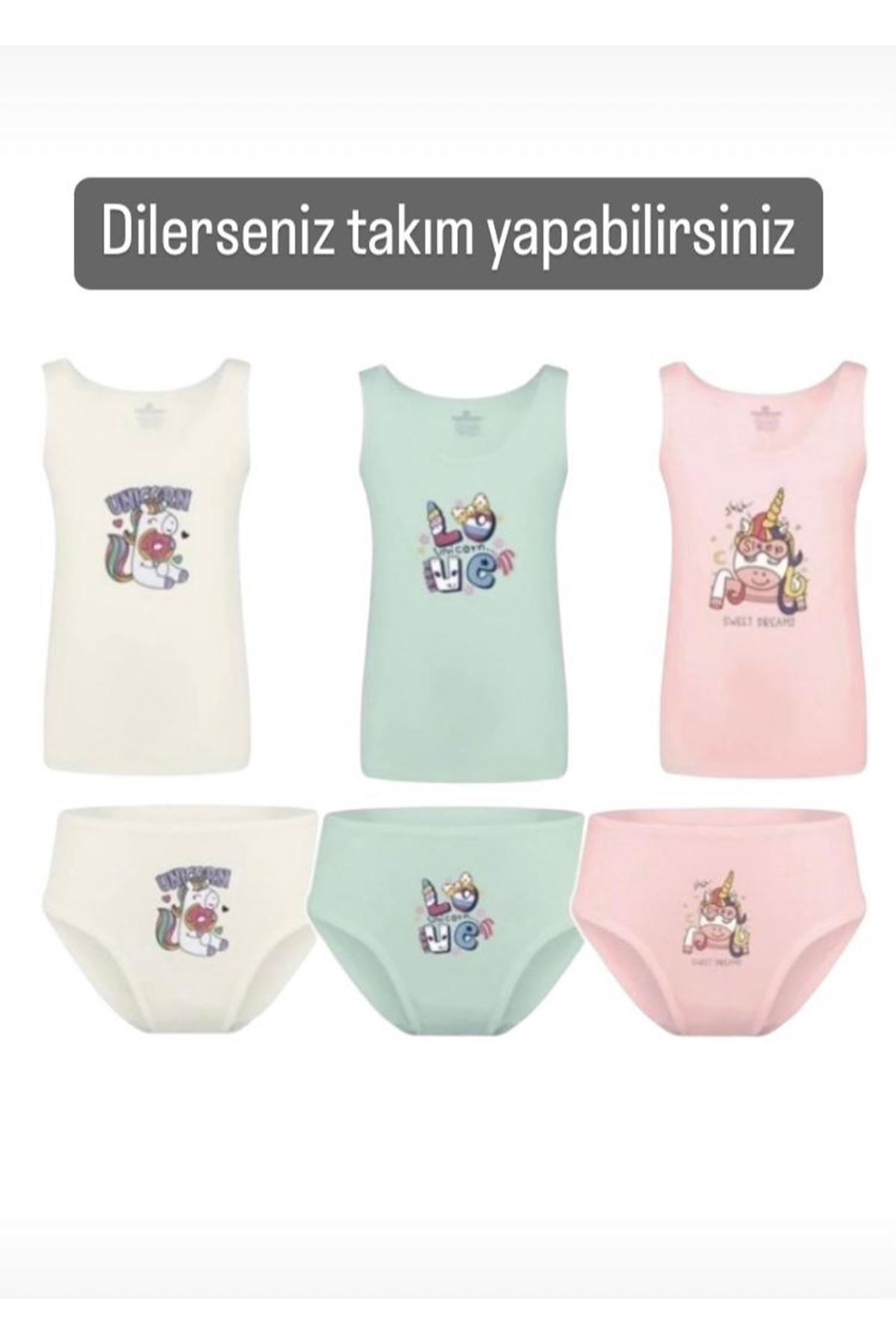 Baykar Geniş Askılı Karışık Desen 3lü Kız Çocuk Atlet Seti 4692