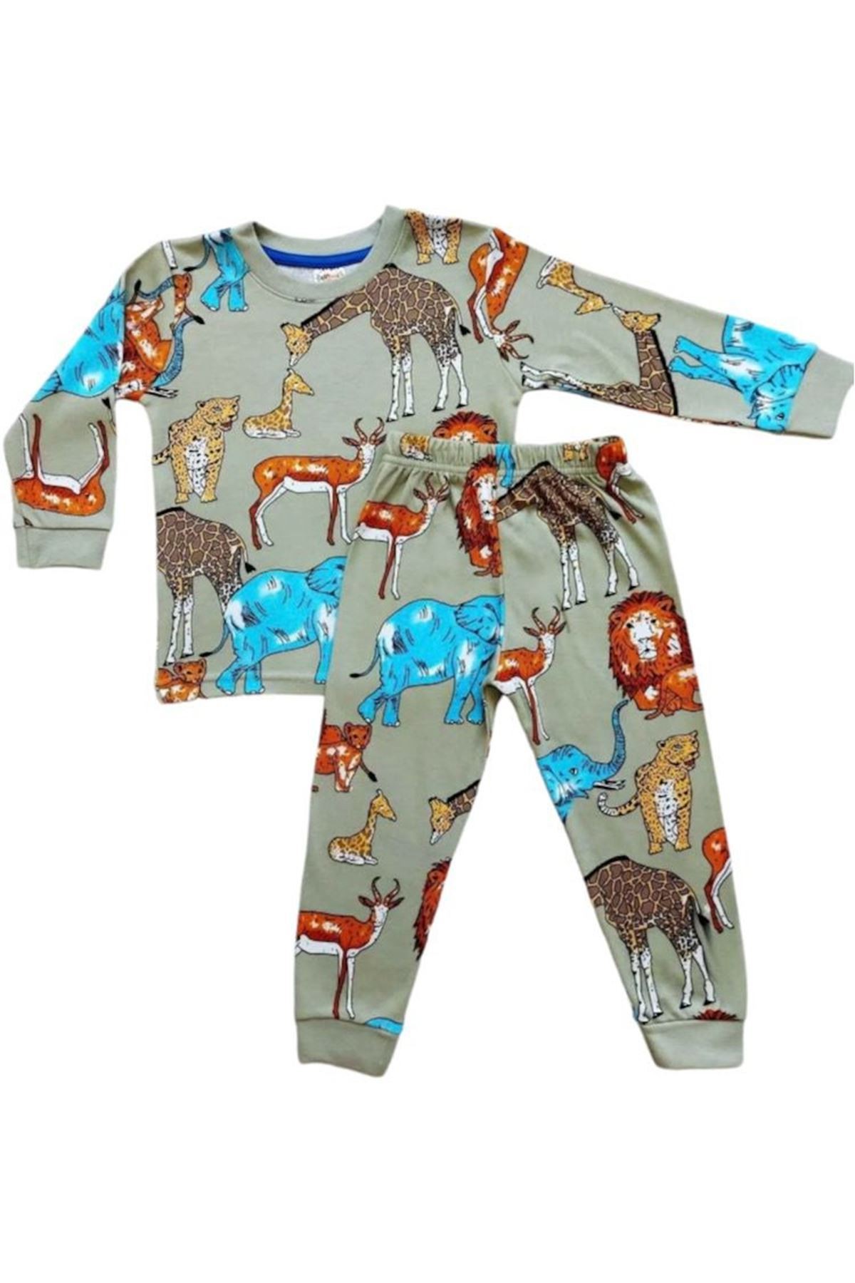 ELMP Hayvanlar Alemi Desen %100 Pamuk Erkek Çocuk Pijama Takımı 1-5 Yaş 3003