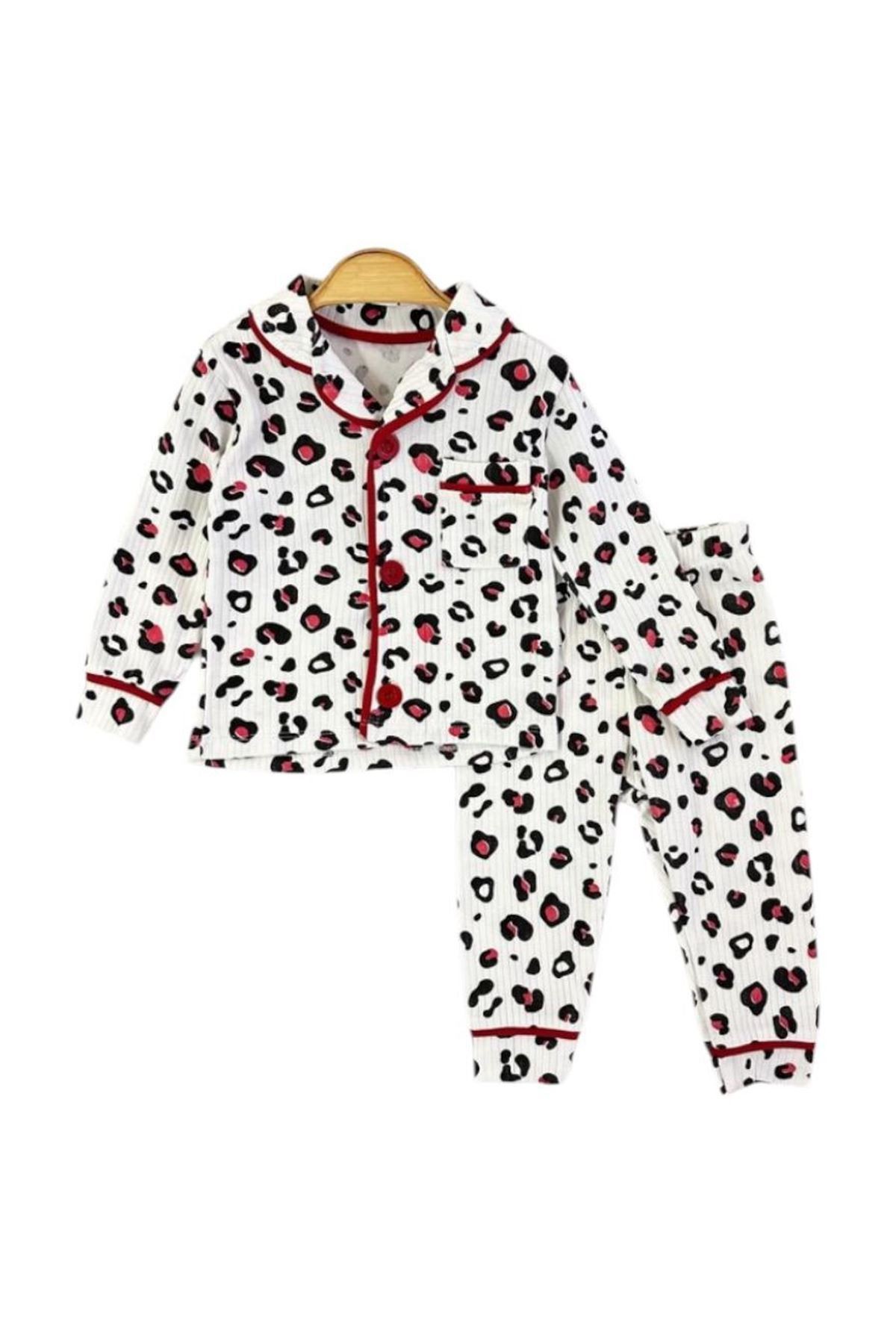 DLŞP Kırmızı Leopar Desenli %100 Pamuk Bebek Pijama Takımı 1073-L