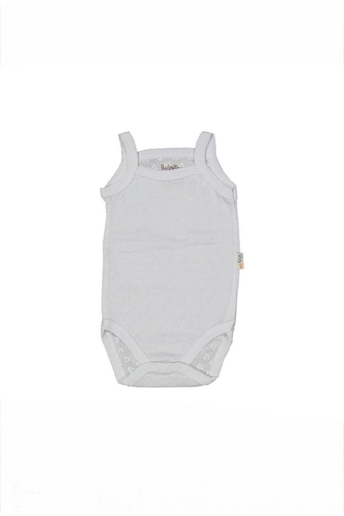%100 Pamuk Jakarlı İp Askılı Çıtçıtlı Bebe Zıbın 1-9 Ay Beyaz 7228-B