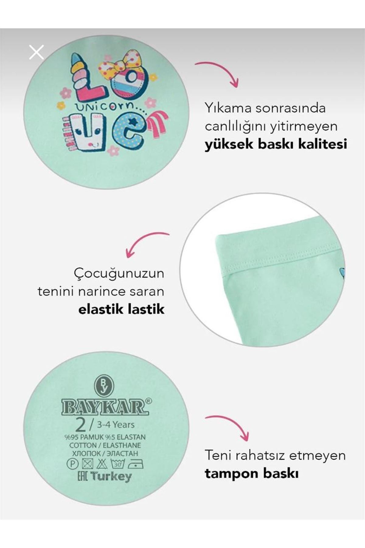 Baykar Karışık Desen 3lü Kız Çocuk Boxer Seti 5693