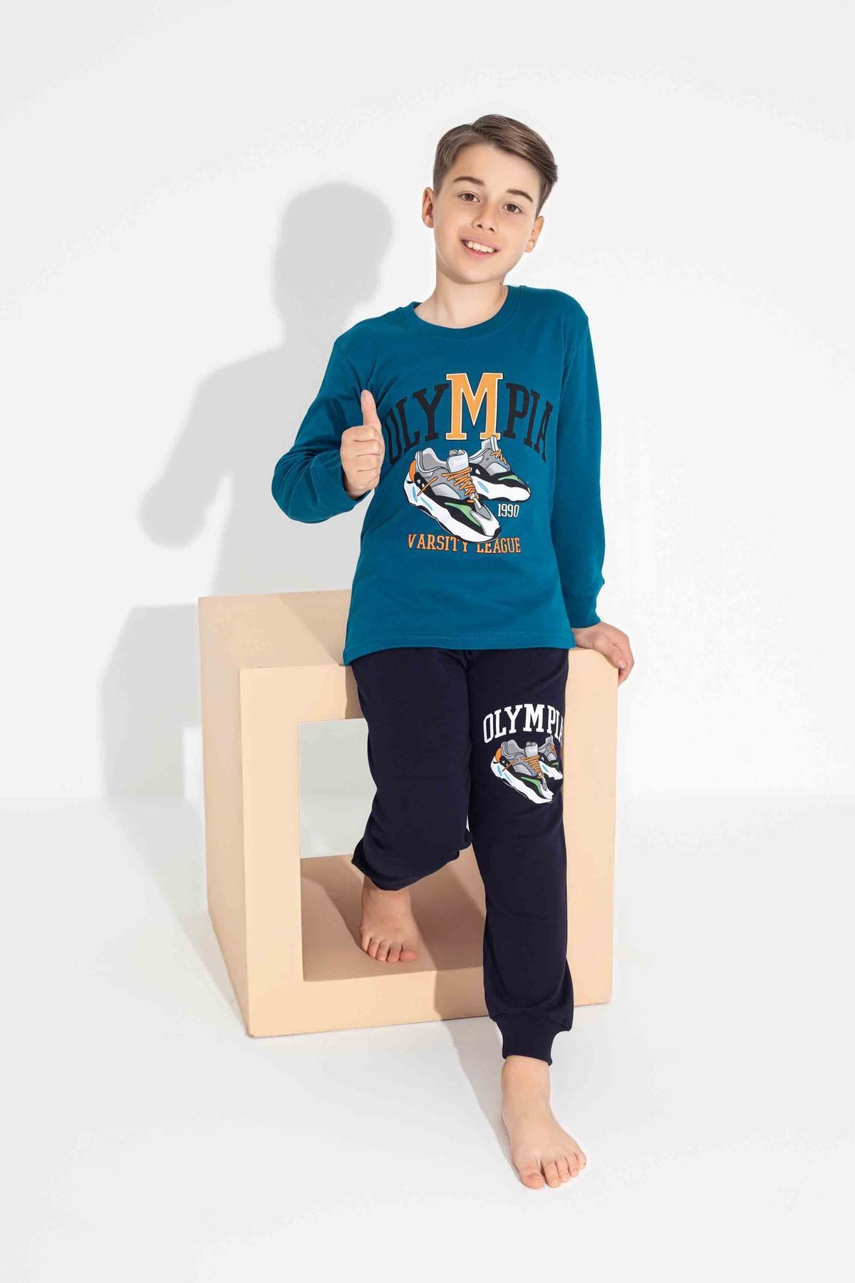 TARP Mavi OLYMPIA Baskılı İnterlok Erkek Çocuk Pijama Takımı 11-15 Yaş 7306-M