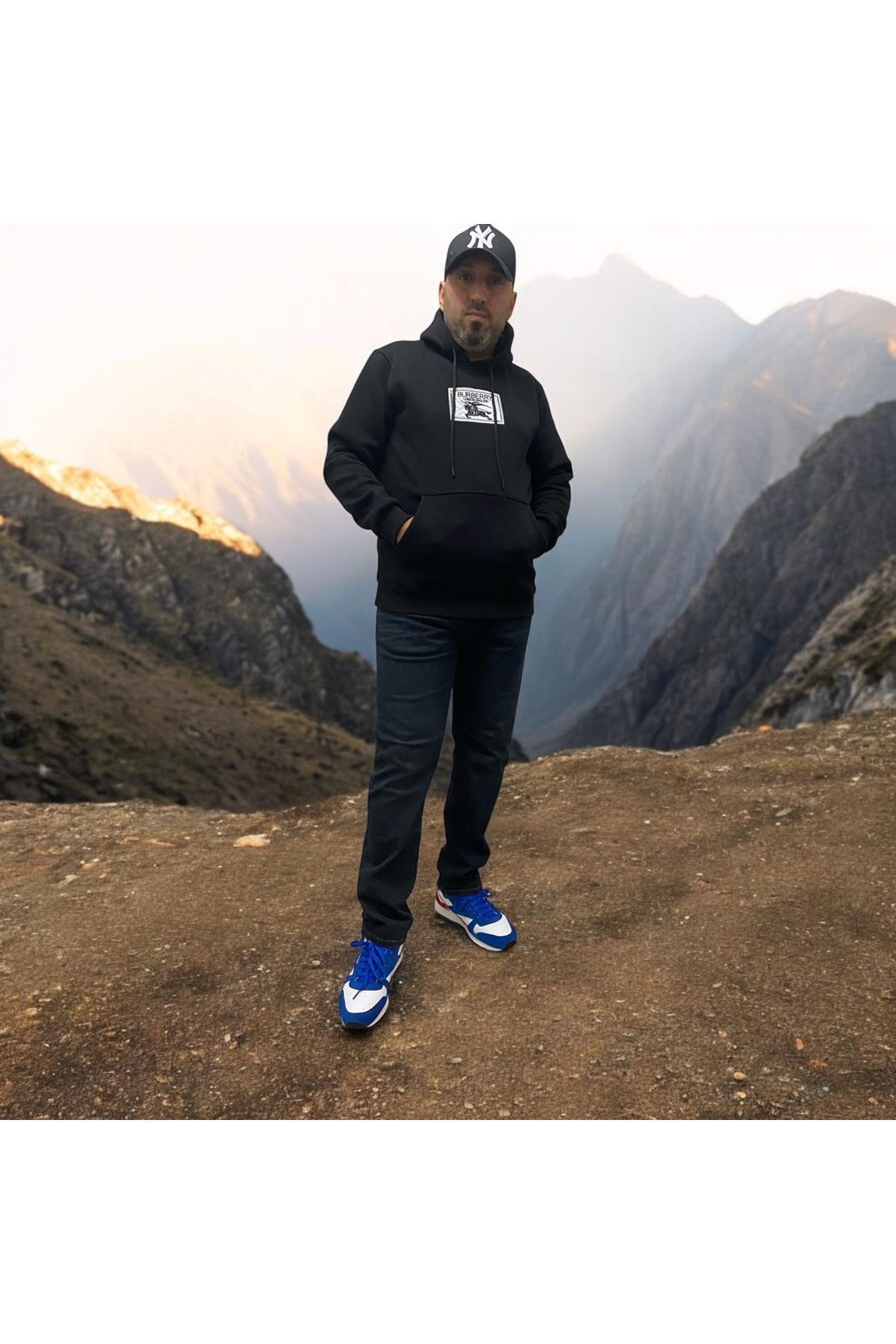 BURB Siyah Kapşonlu 3 İp Şardonlu Erkek Sweat 5050-S