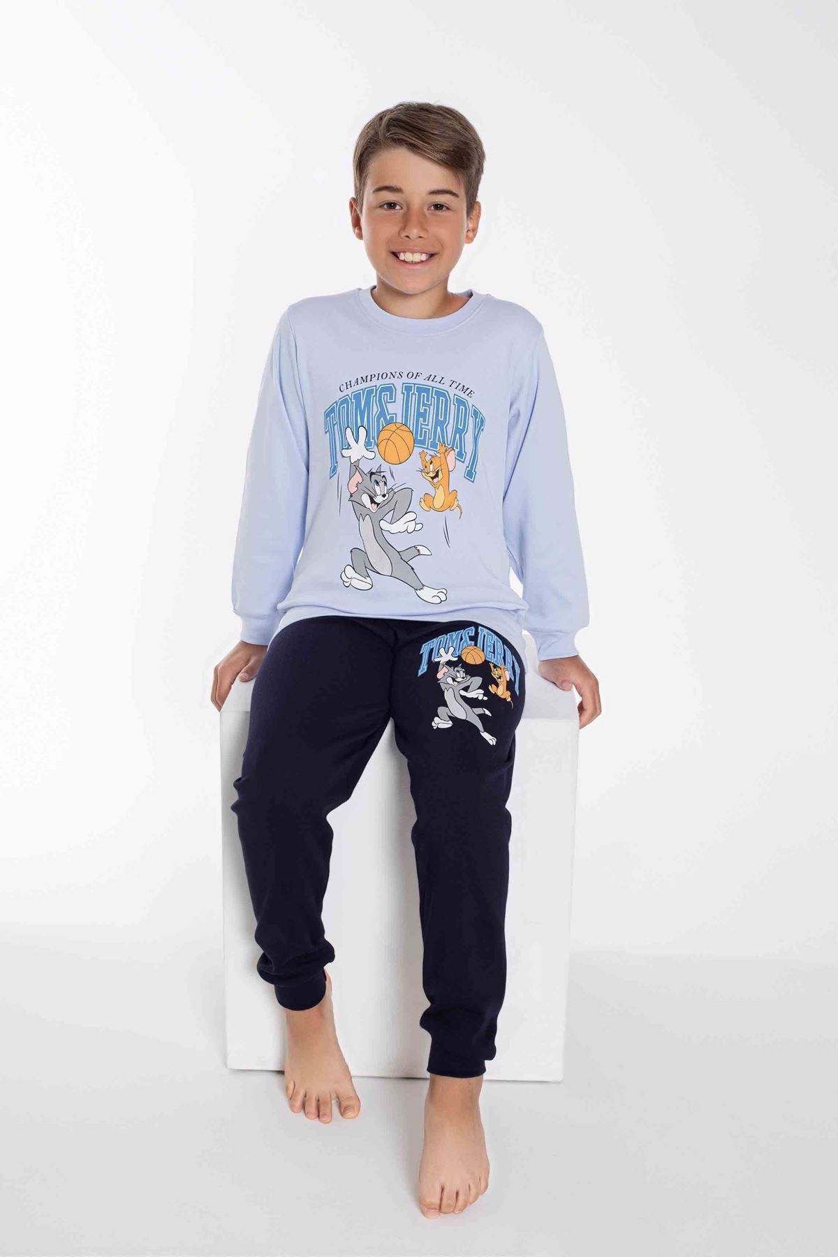 TARP Mavi Tom&Jerry Baskılı İnterlok Erkek Çocuk Pijama Takımı 6-11 Yaş 3744-M