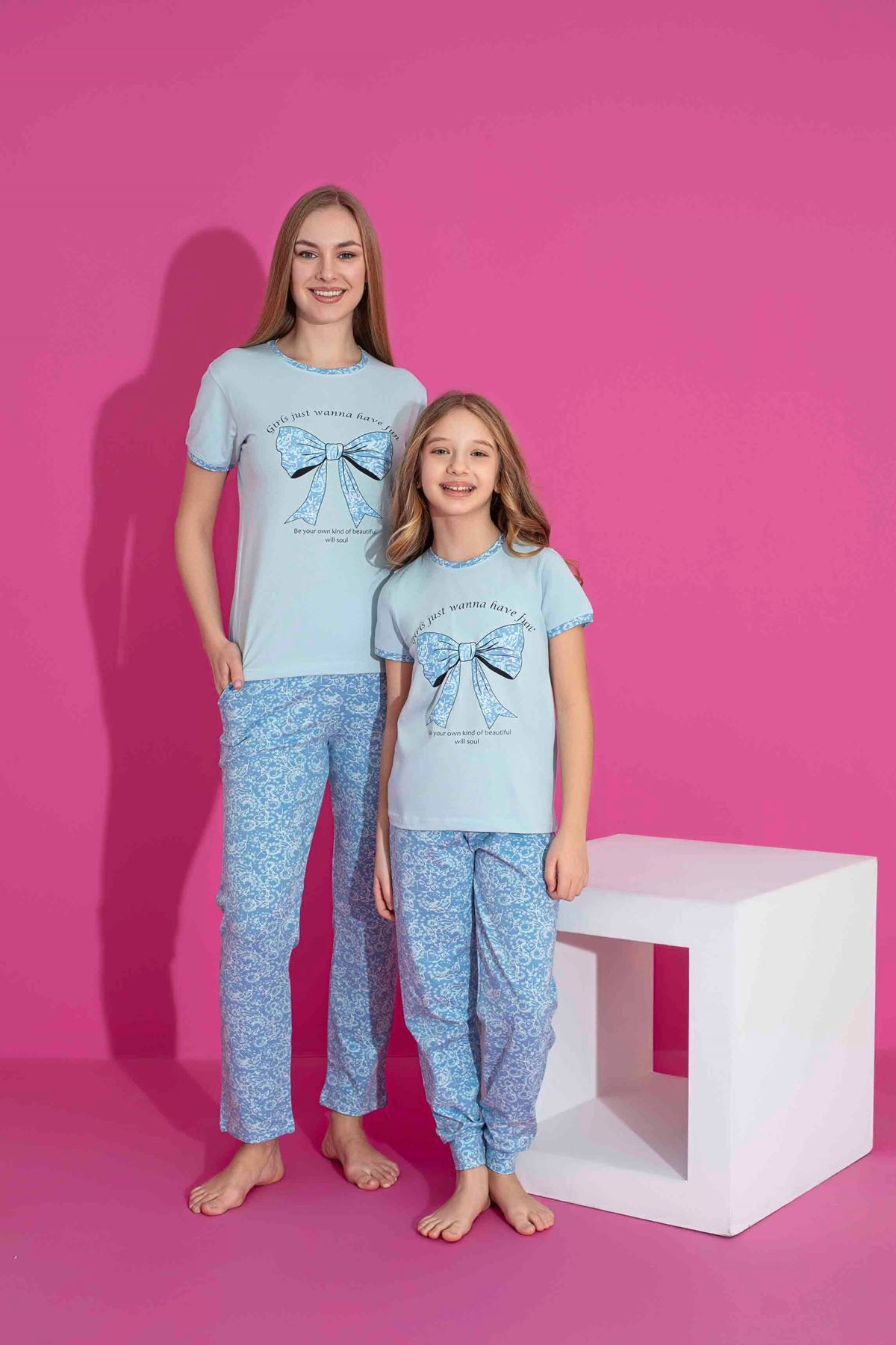 TARP Mavi Fiyonk Baskılı Anne Pijama Takımı 2974-M