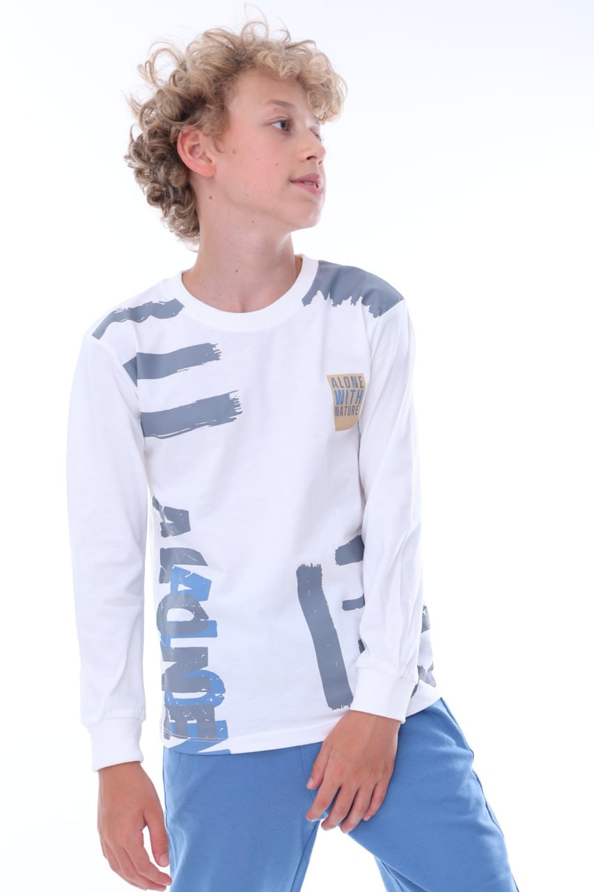 İSOBGİV Alone Desenli %100 Pamuk Erkek Çocuk Pijama Takımı 7-11Yaş 24038 - MAVİ