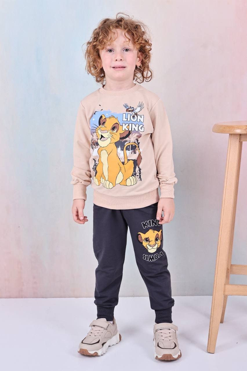 PJK2İ Lion King Desenli 2 İp %100 Pamuk Erkek Çocuk Eşofman Takımı 3-10 Yaş 8182 - SİYAH