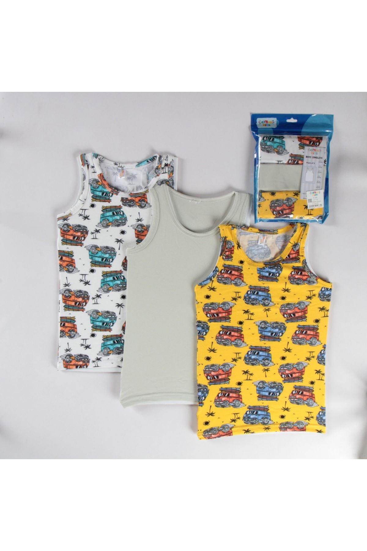 ELMAS Karışık Desen 3lü Erkek Çocuk Atlet Set A-141