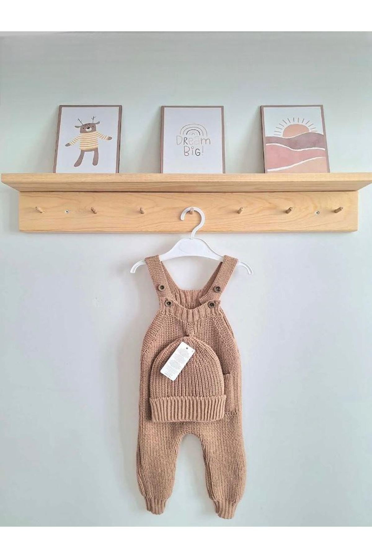 GLRB Triko Selanik Örgüsü Kahverengi Cepli Şapkalı Slopet Unisex 3-24 Ay 3702-K
