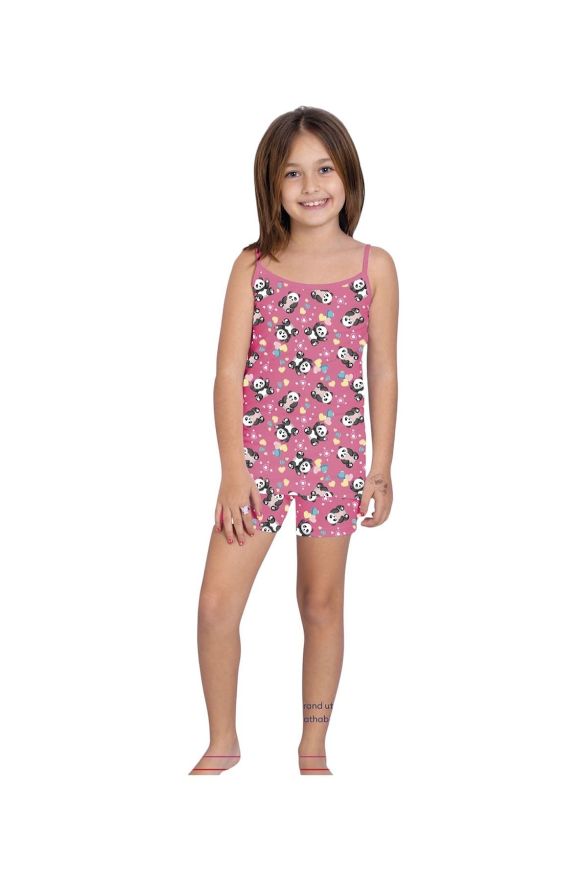 ELM Pembe Panda Desenli Kız Çocuk Atlet Boxer Takımı 8048