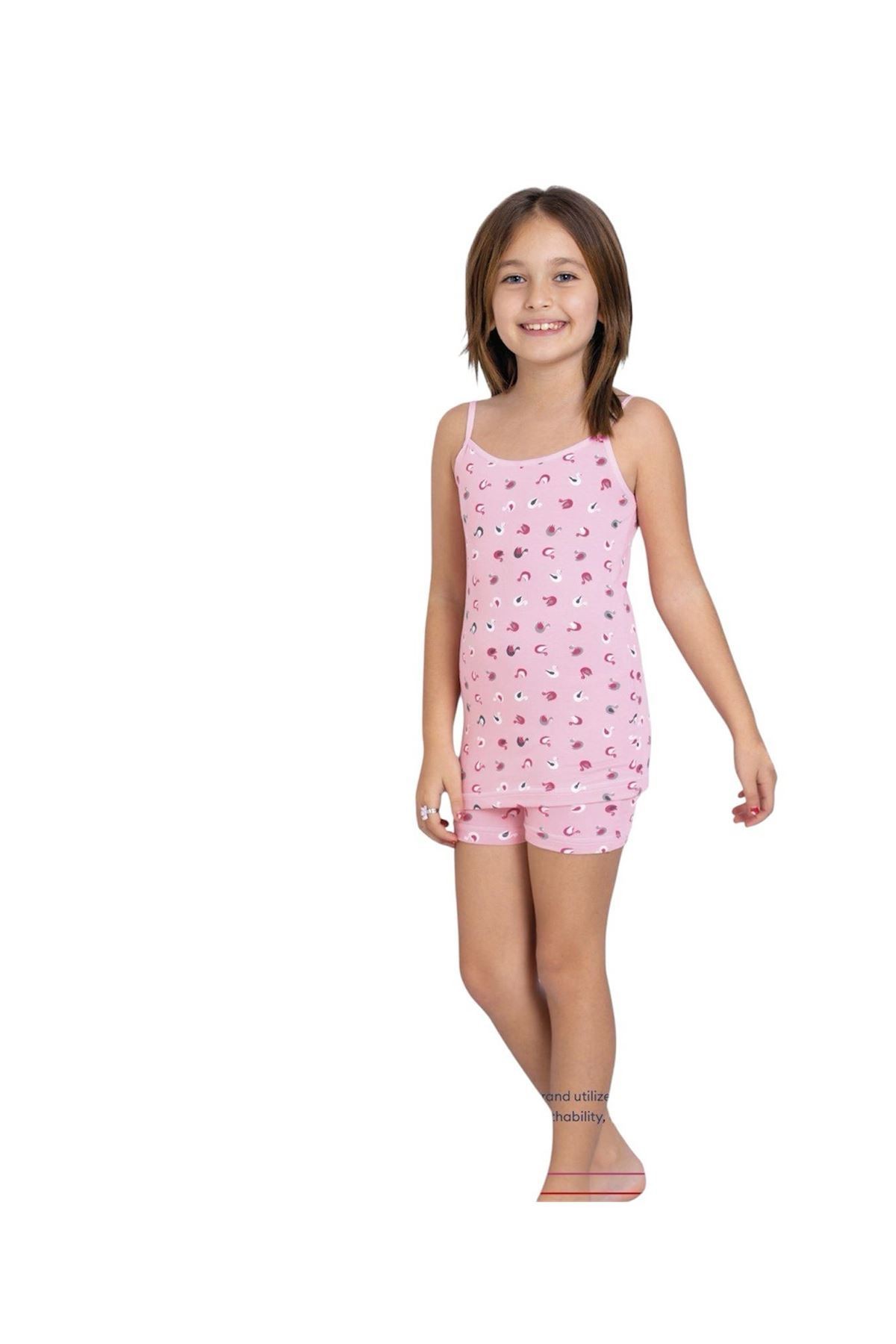 ELM Kuğu Desenli Kız Çocuk Atlet Boxer Takımı 8033