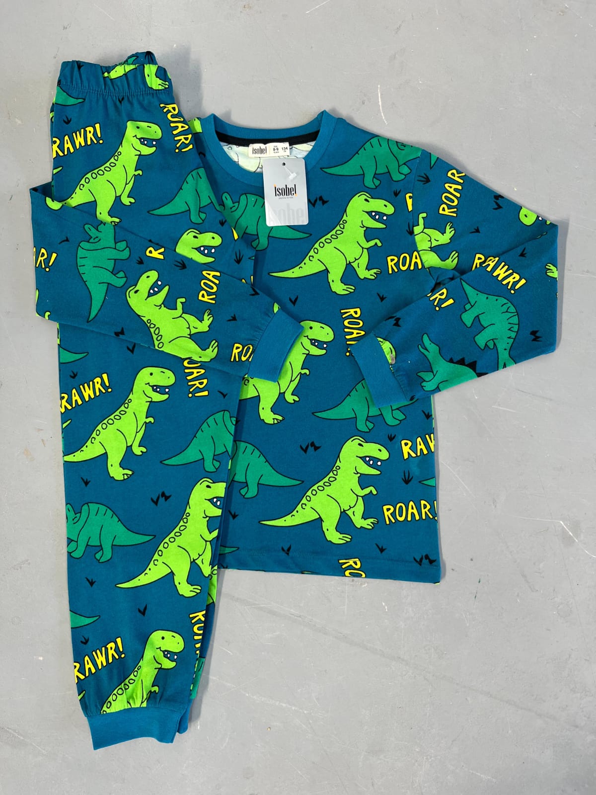 İSOB Dinozor Desenli %100 Pamuk Erkek Çocuk Pijama Takımı 3-13 Yaş 51321-51501