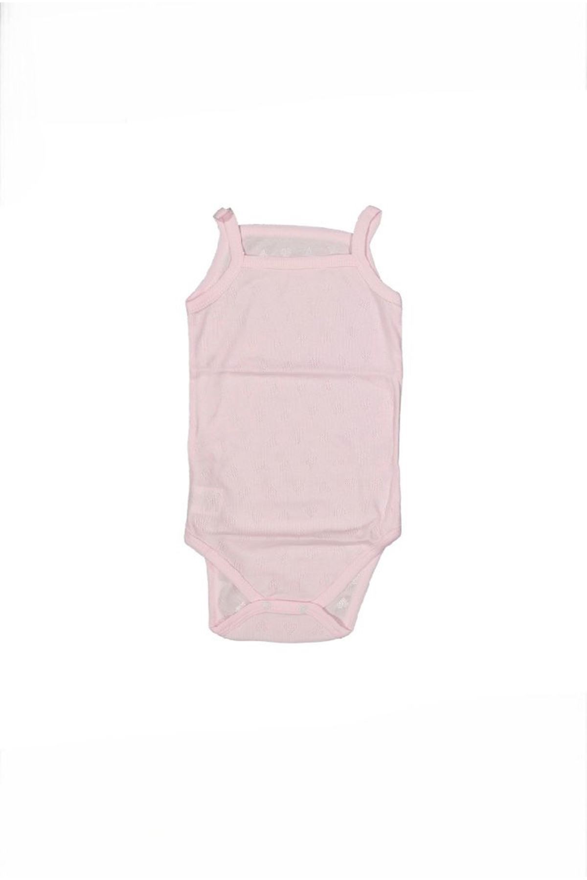 %100 Pamuk Jakarlı İp Askılı Çıtçıtlı Bebe Zıbın 1-9 Ay Pembe 7228-P