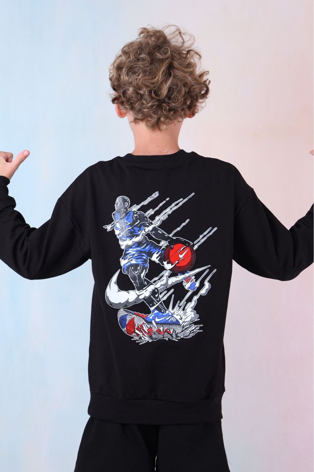 Black NBA 2İp Erkek Çocuk Sweatshirt Siyah 7-16 Yaş Defne03-S