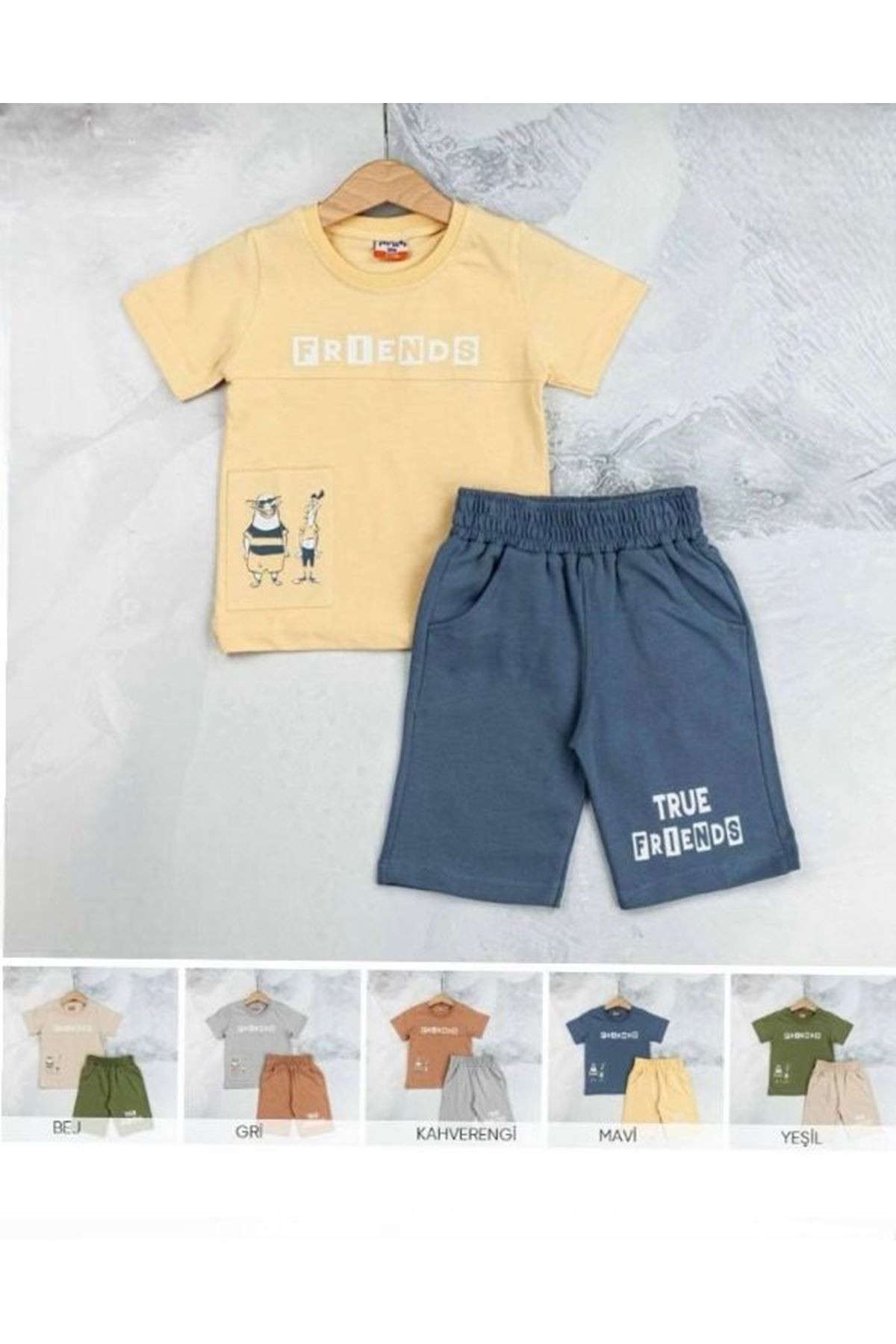 MK Friends Şortlu Erkek Çocuk Kısa Kol Takım Sarı 6-9 Yaş 2051-S
