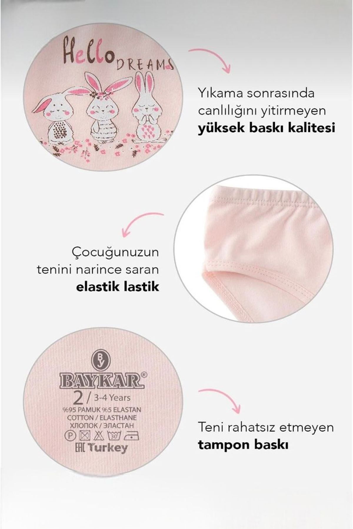 Baykar Karışık Desen 3lü Kız Çocuk Slip Seti 5650