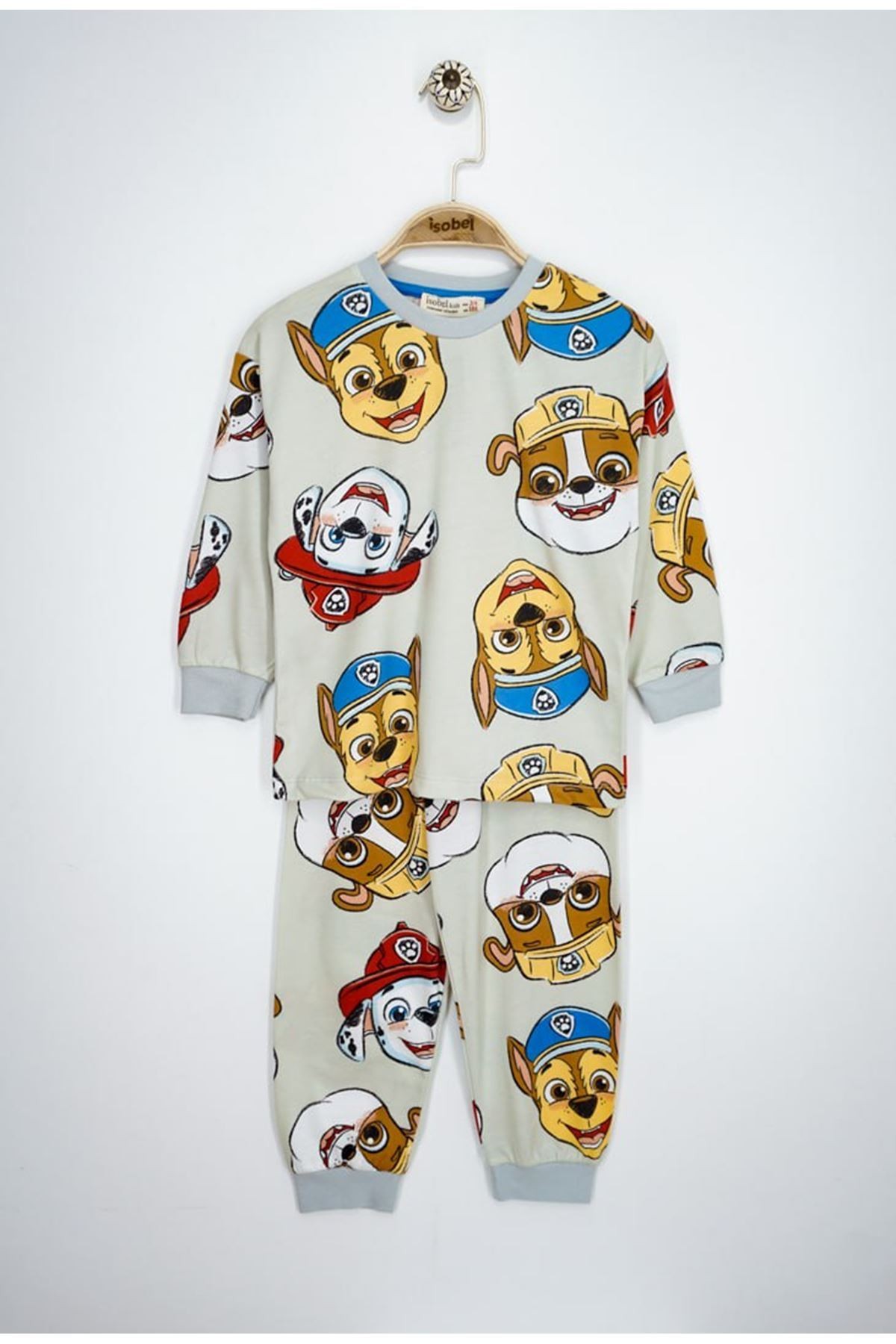 İSOB Bej Paw Petrol Desenli %100 Pamuk Erkek Çocuk Pijama Takımı 3-8 Yaş 41313-B