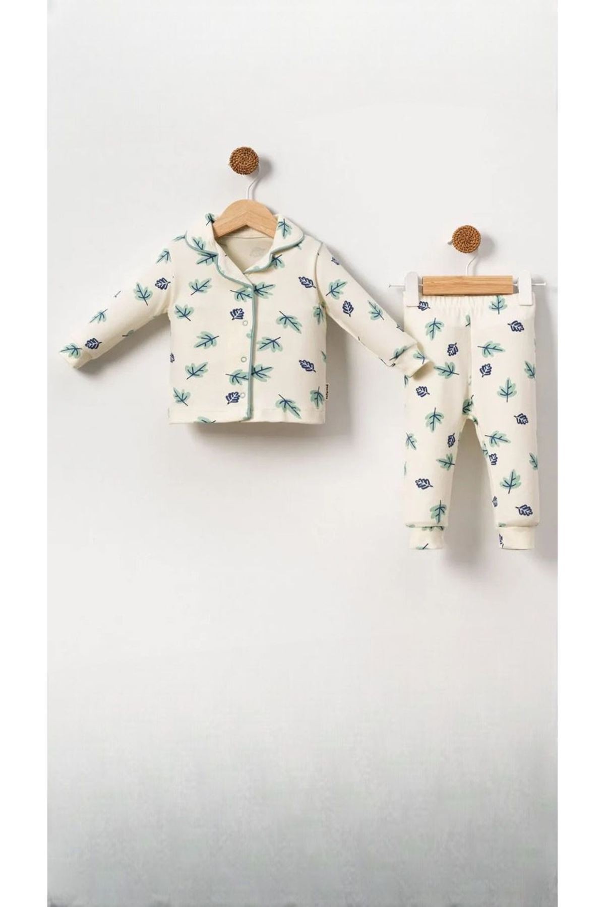 BABYCAN Yeşil Yaprak Baskılı %100 Pamuk Penye Bebek Pijama Takımı 2411-Y