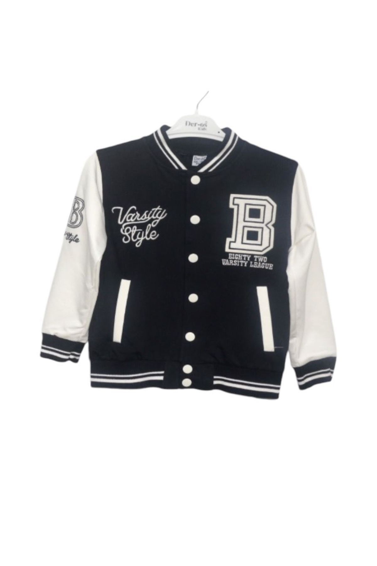 GLRB Deros Siyah 2İp Varsıty Style Baskılı Unisex Çocuk Kolej Ceket 1007172-S
