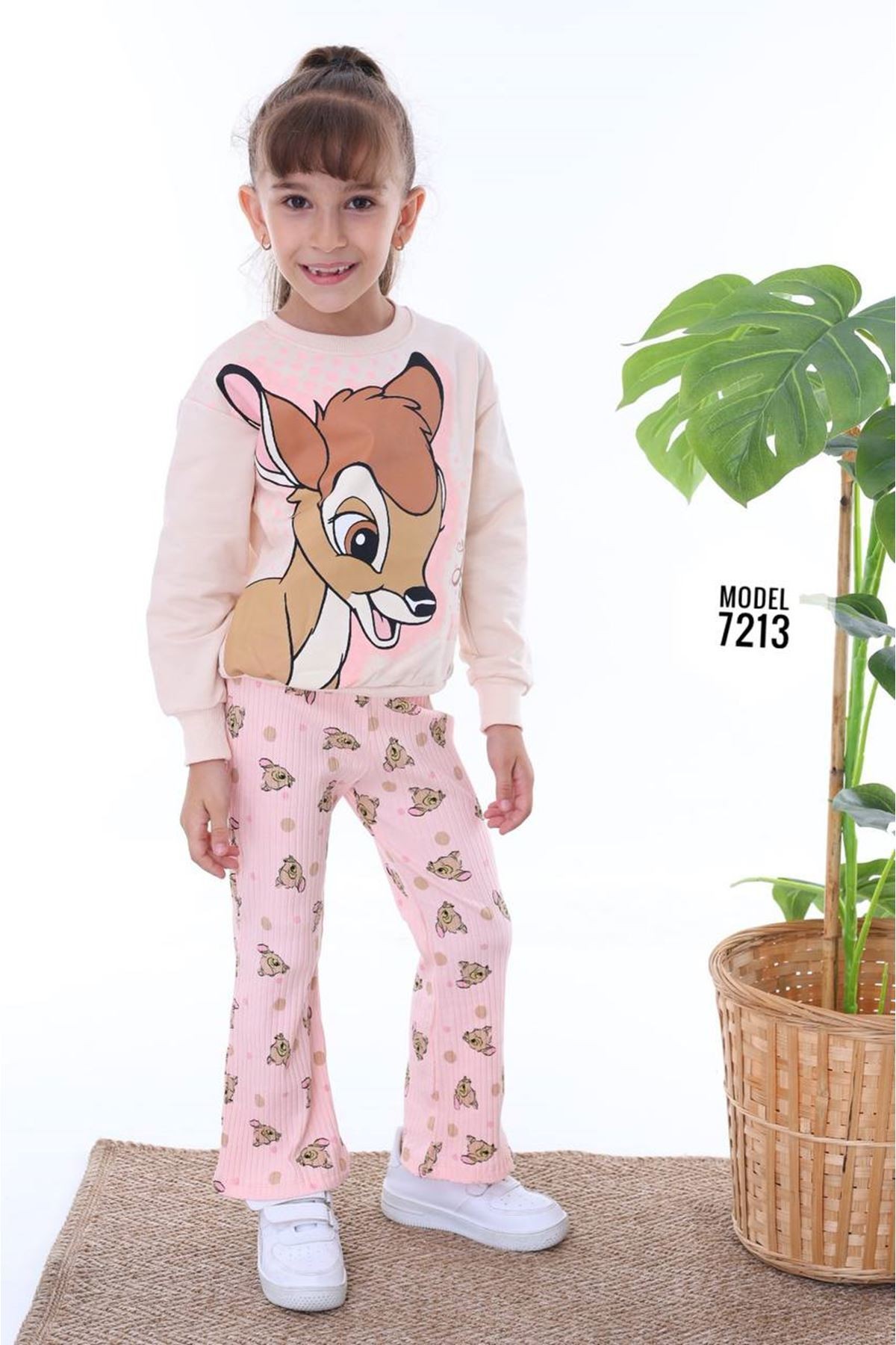 PJK2İ BMB Desenli Pembe Fitilli Taytlı 2 İp %100 Pamuk Kız Çocuk Takımı 3-10 Yaş 7213-P