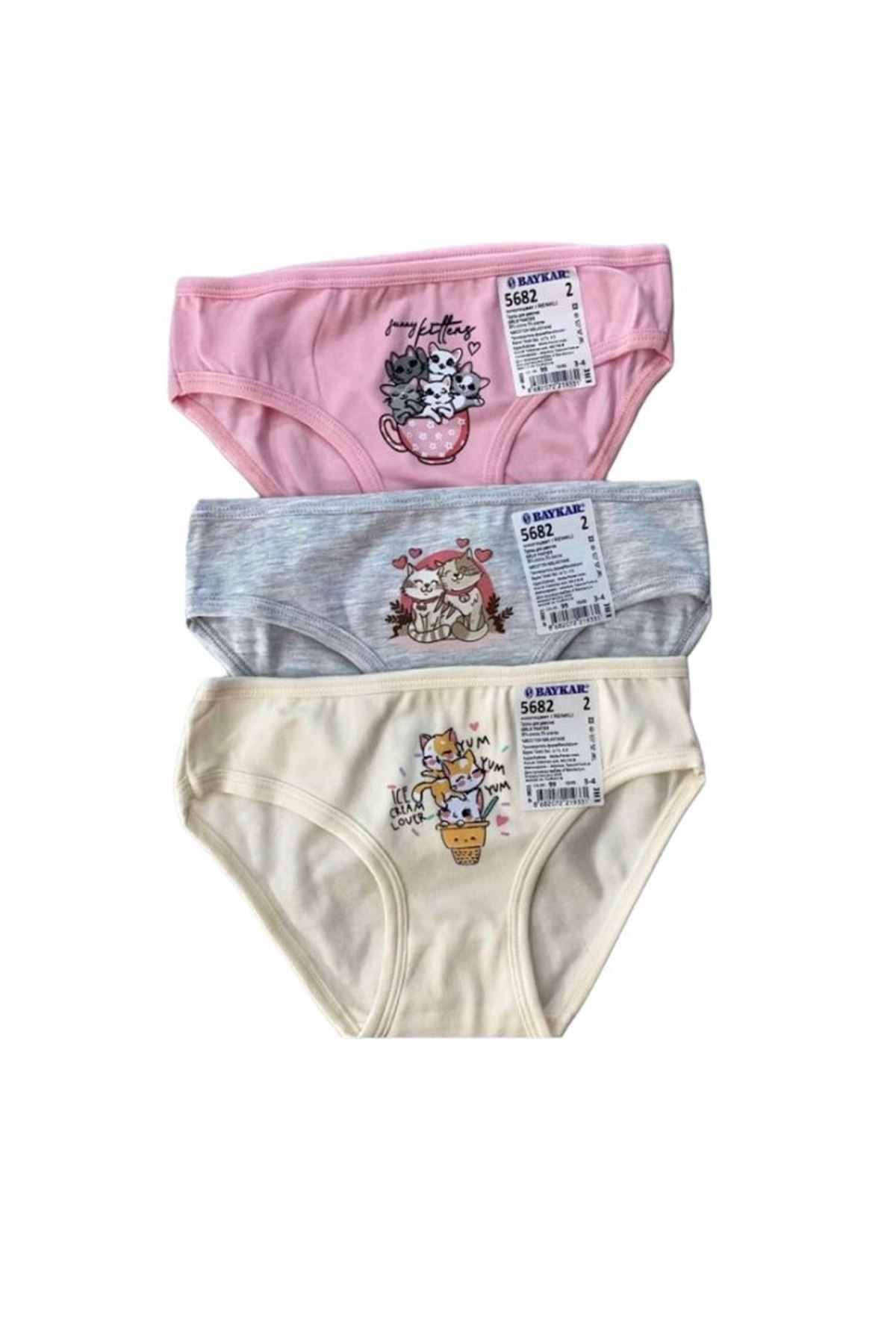 Baykar Karışık Desen 3lü Kız Çocuk Slip Seti 5682