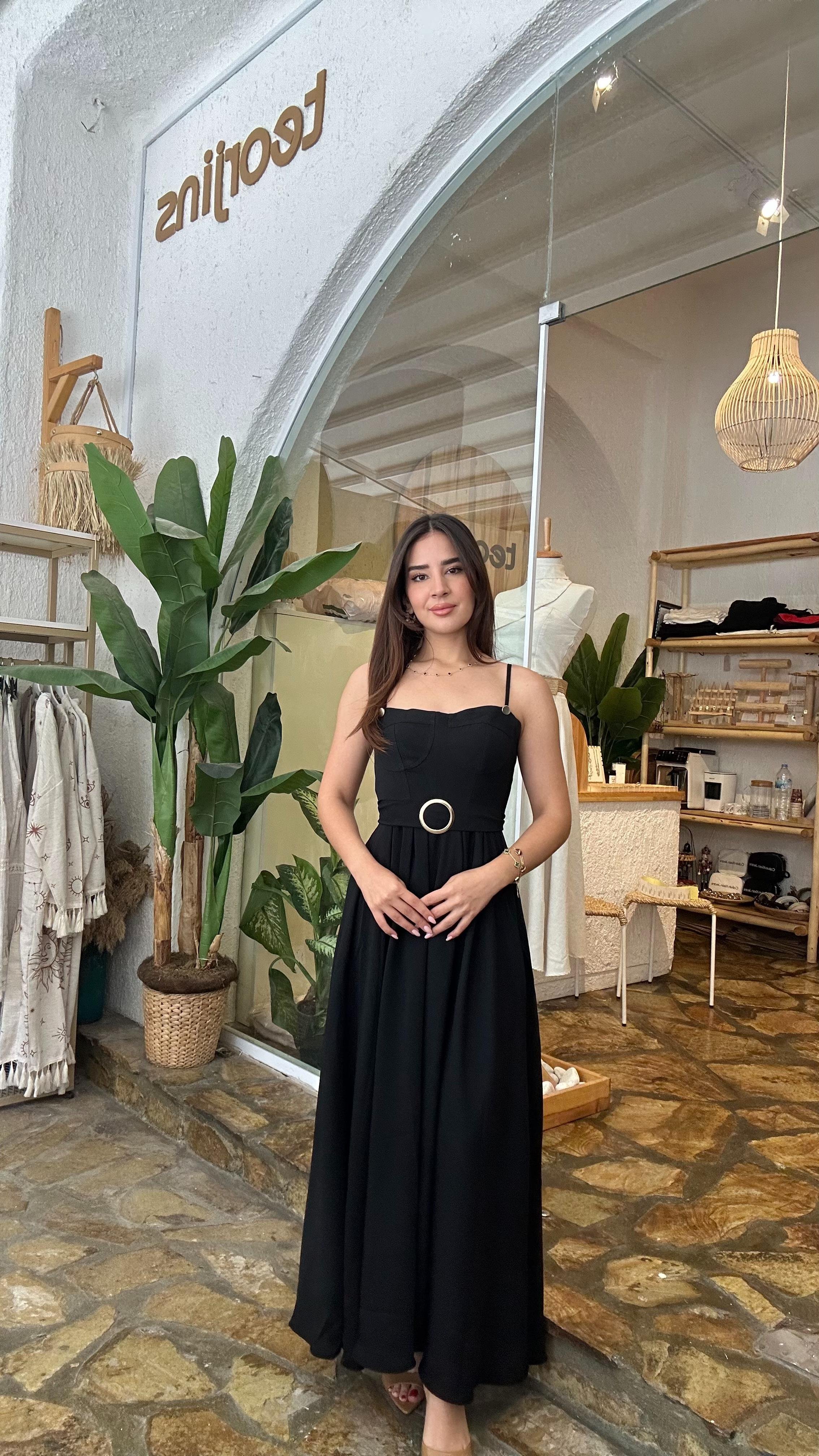 Romantik Siyah Kemerli Elbise